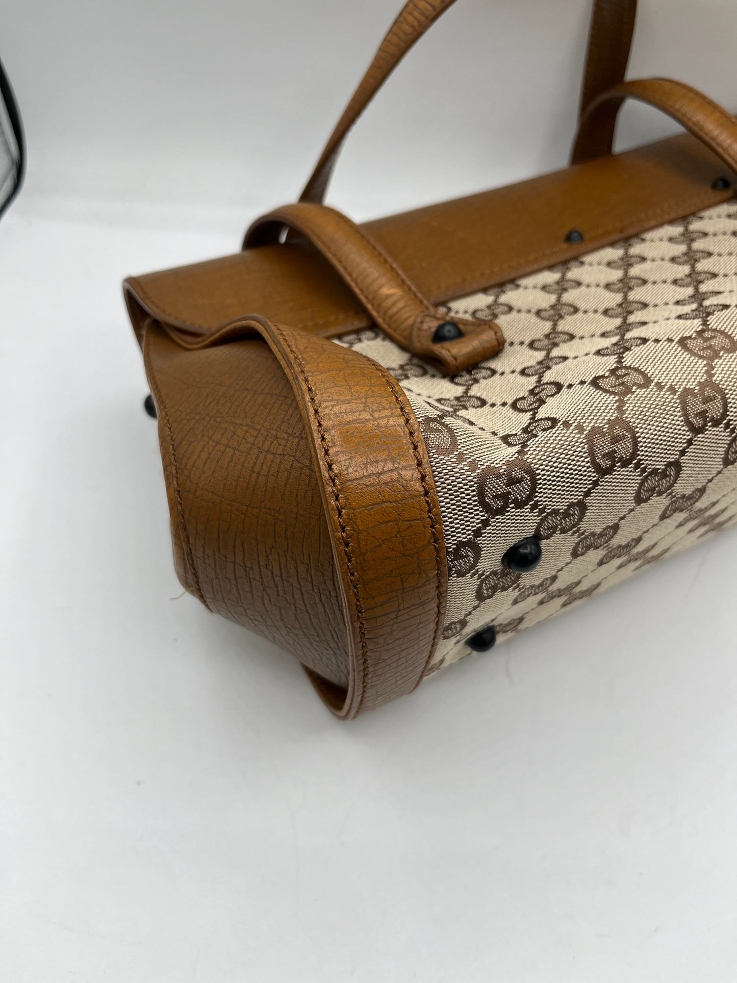 GUCCI - GG Bamboo Beige Brown Jacquard Leather Handbag