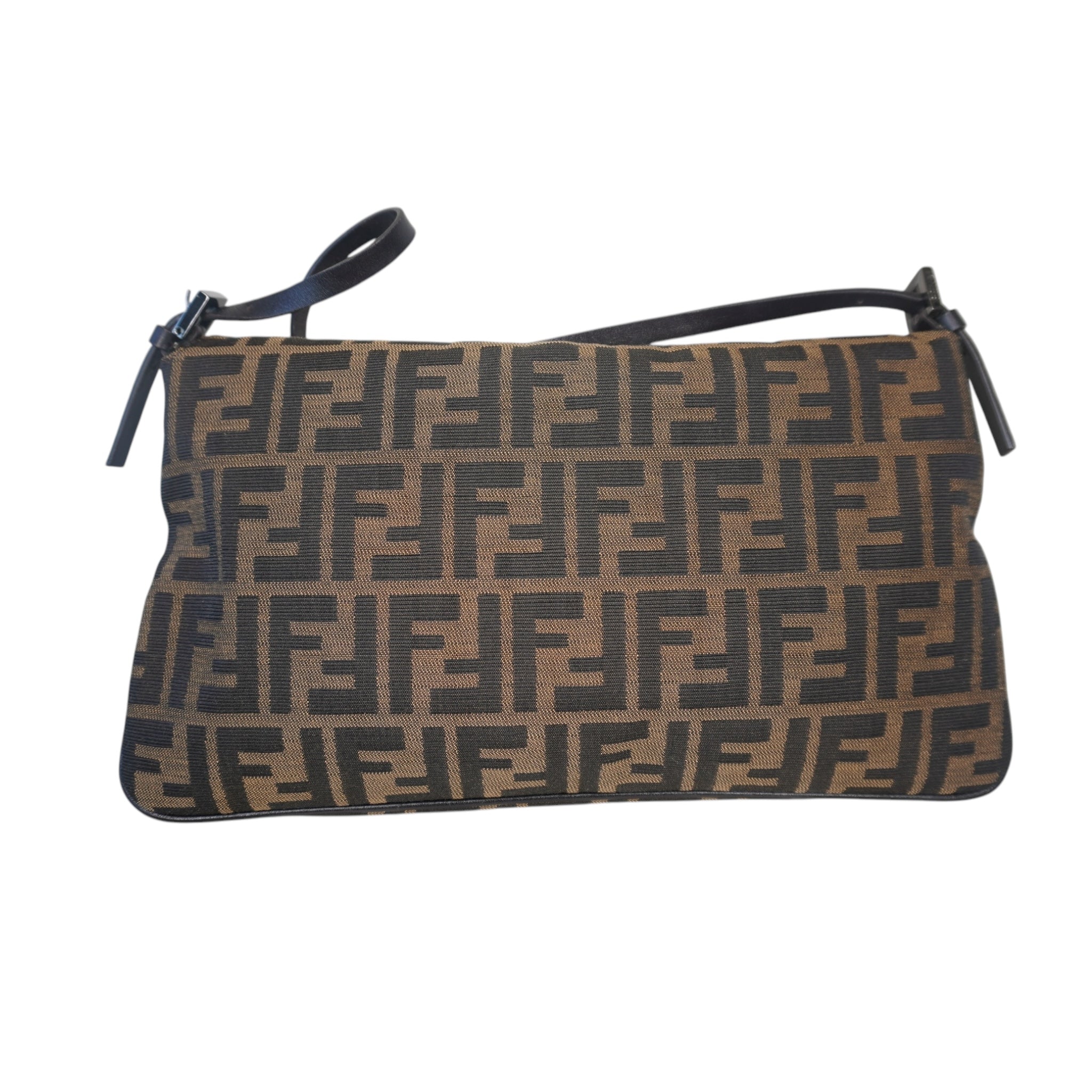 PRE-OWNED Brown Zucca Double Flap Baguette Shoulder Bag