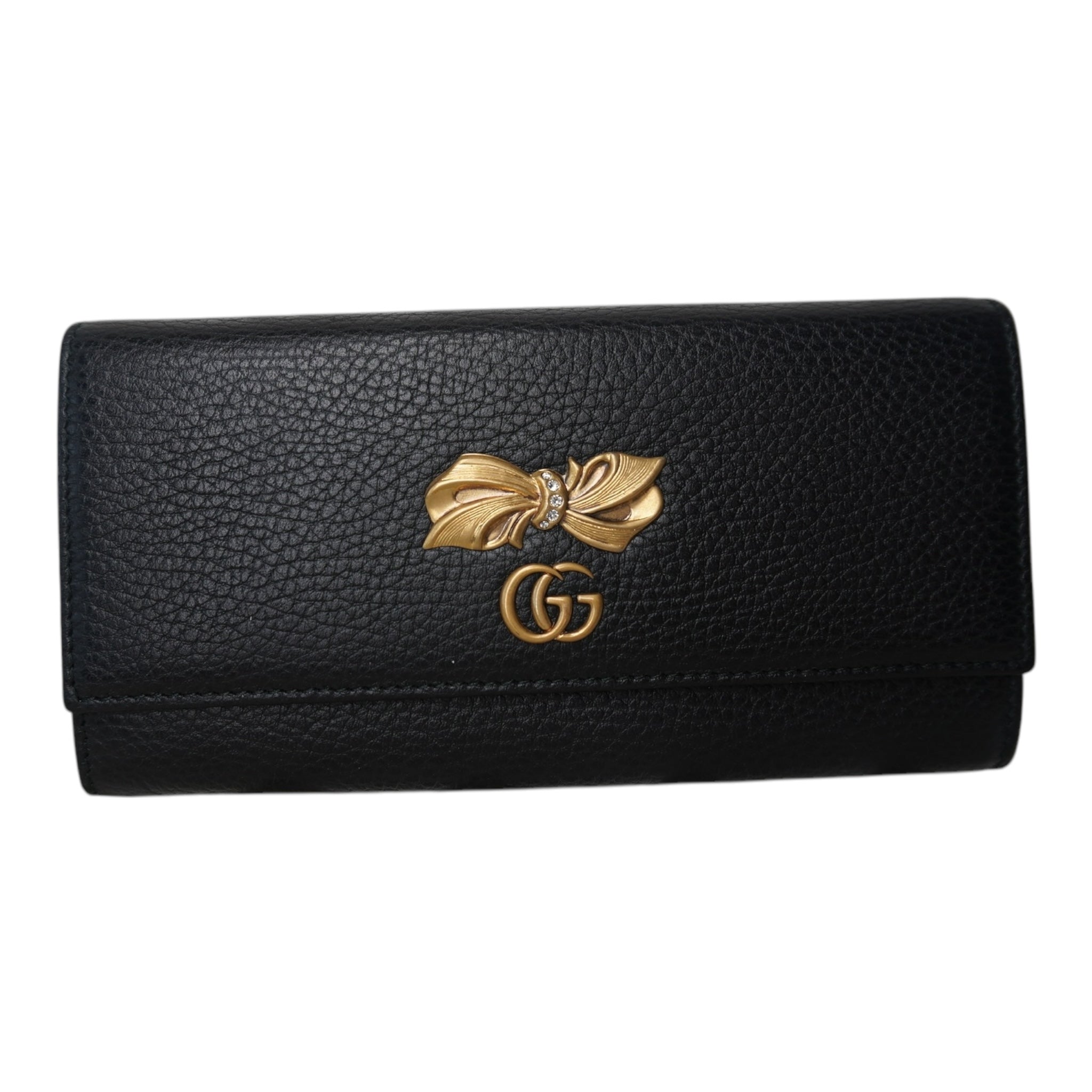 Cartera larga de cuero negro GG Marmont de segunda mano