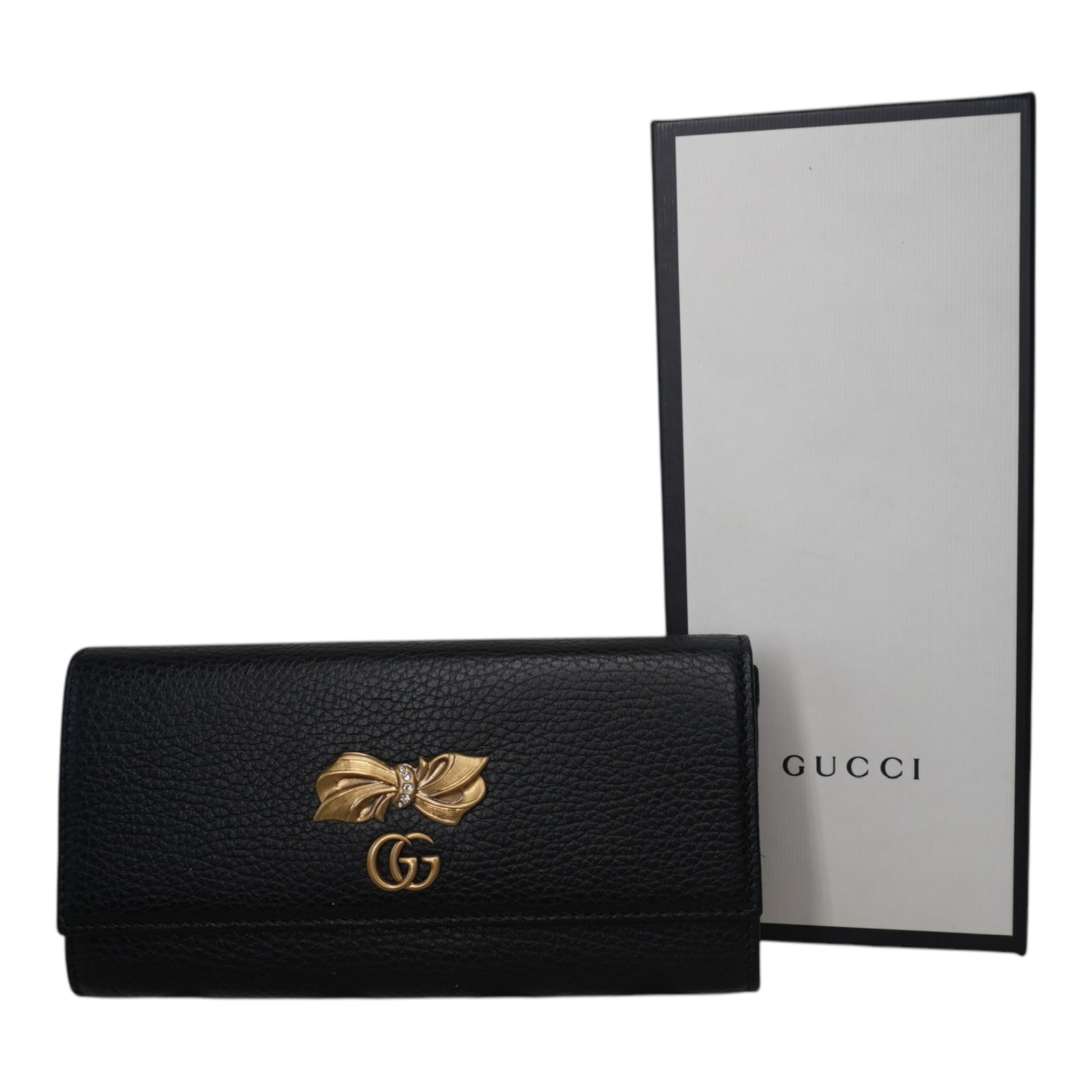 Cartera larga de cuero negro GG Marmont de segunda mano