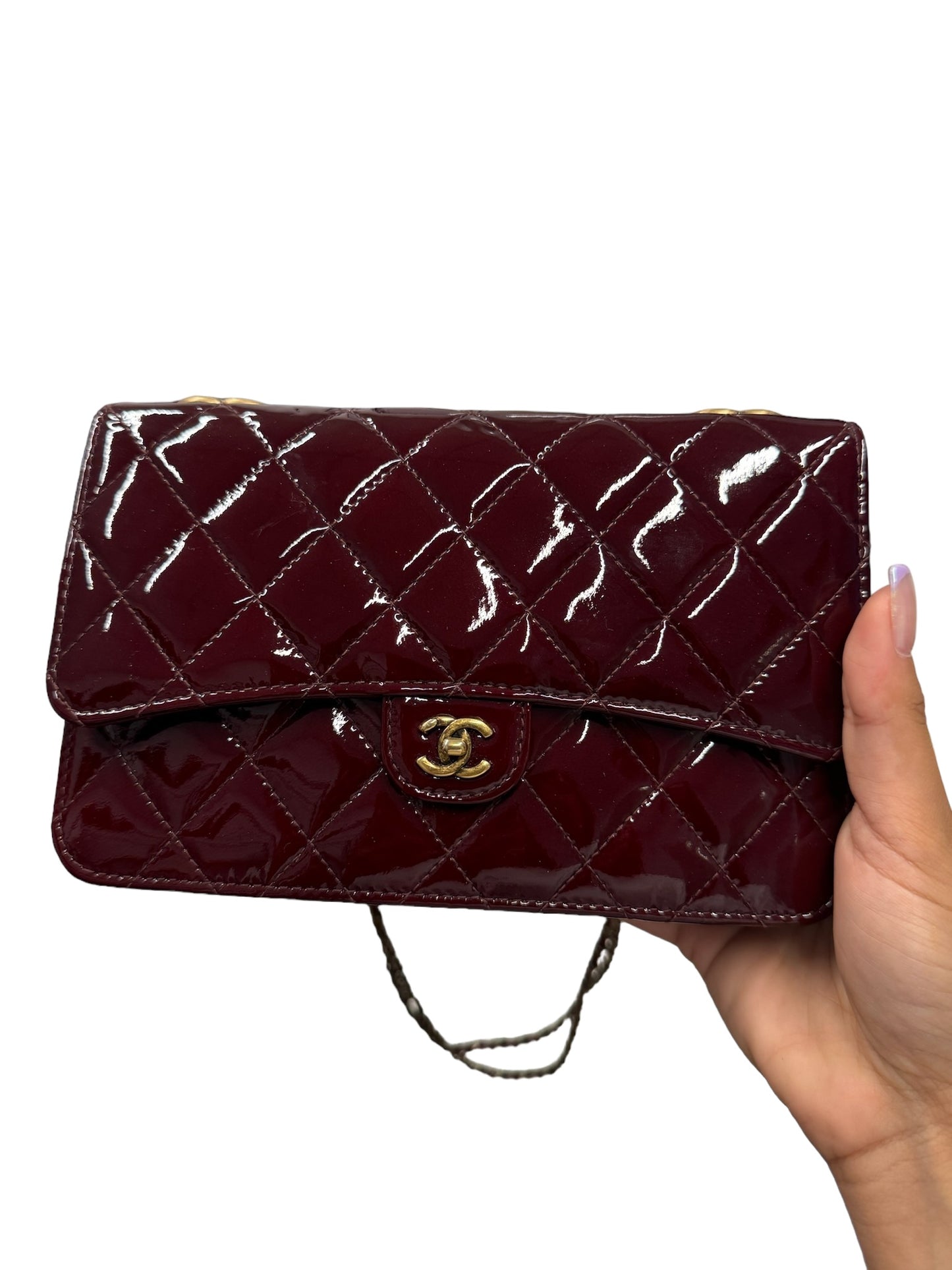 CHANEL - Burgundy Quilted Patent WOC