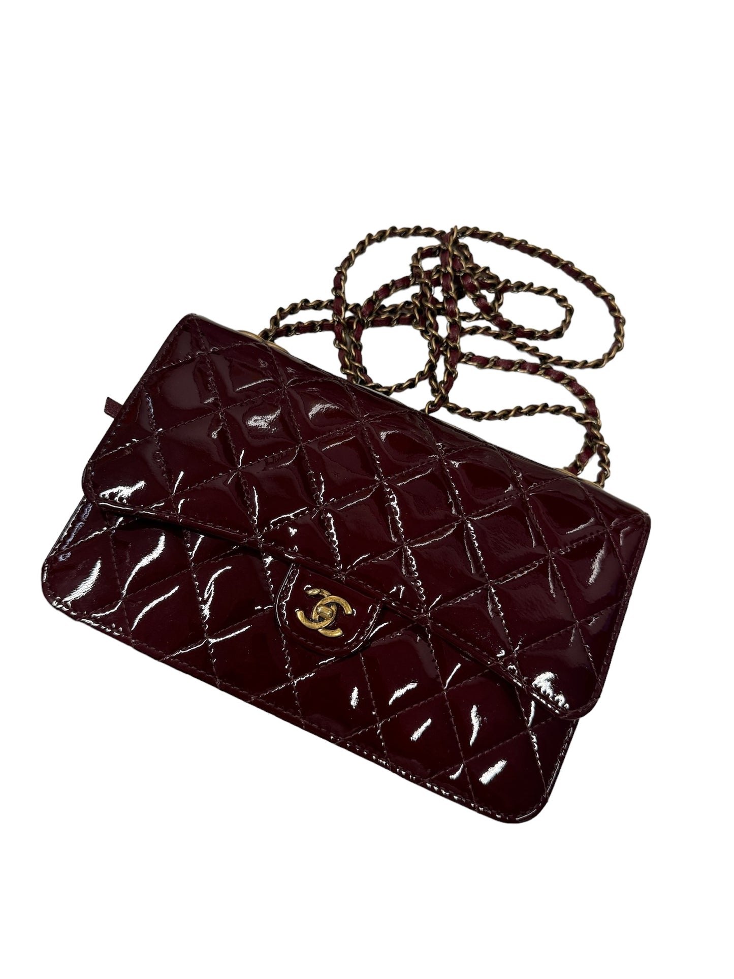 CHANEL - Burgundy Quilted Patent WOC