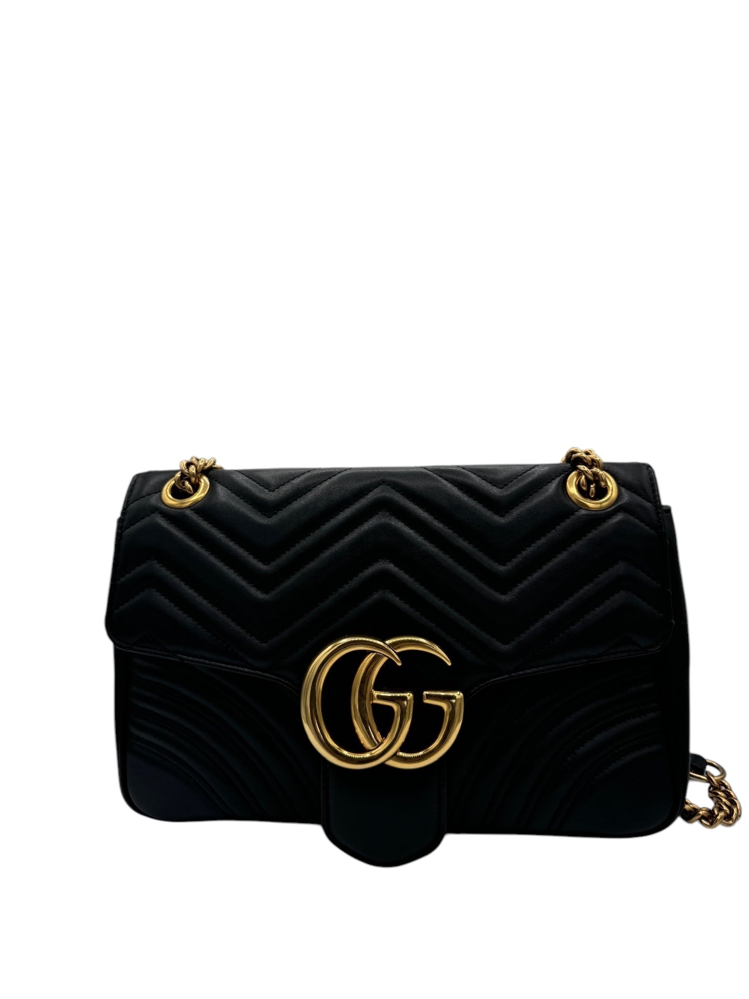 Bolso de hombro GG Marmont mediano de piel de becerro negra Matelasse de segunda mano