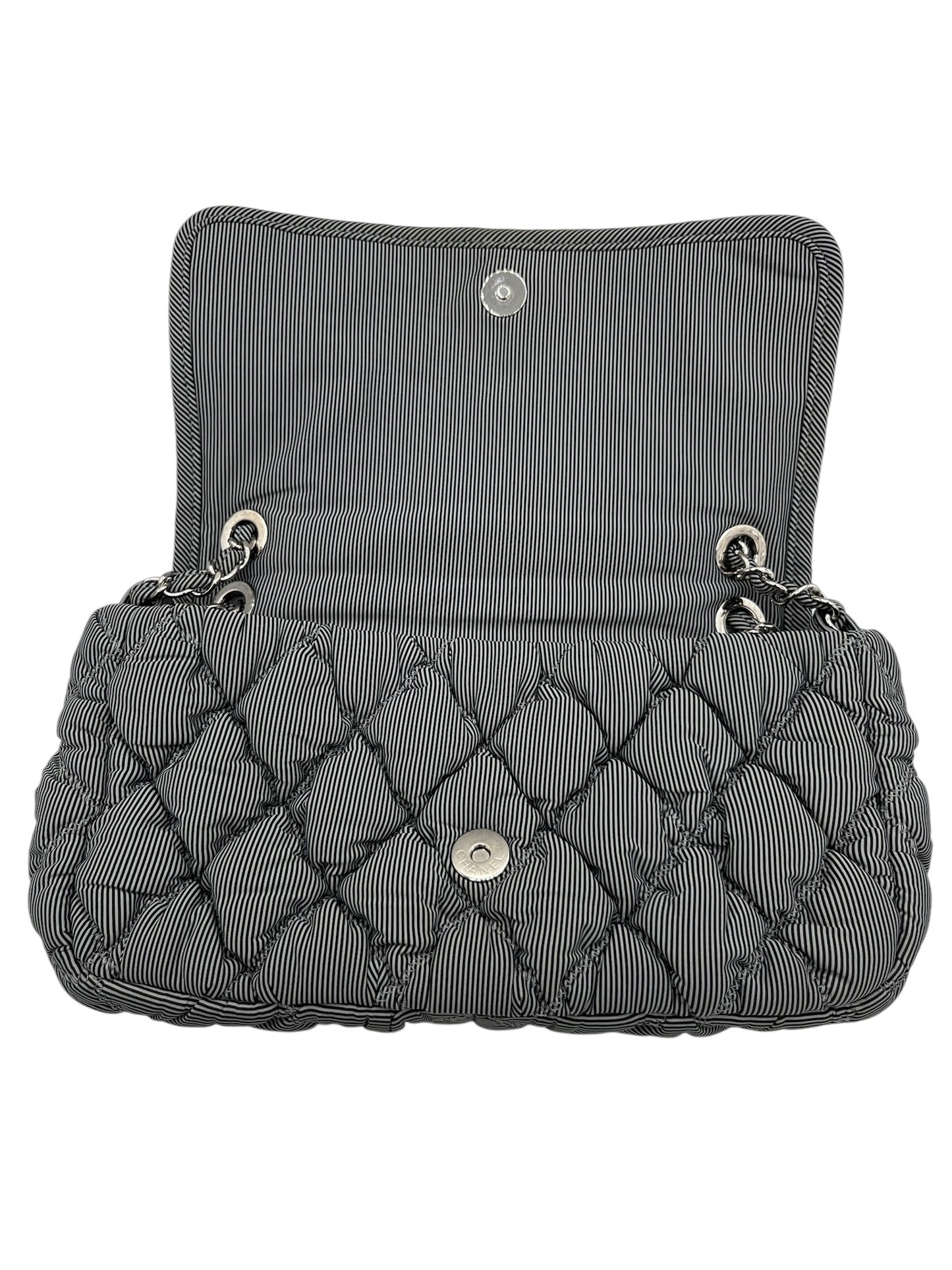 CHANEL - Grey Quilted Nylon Bubble Flap Shoulder Bag