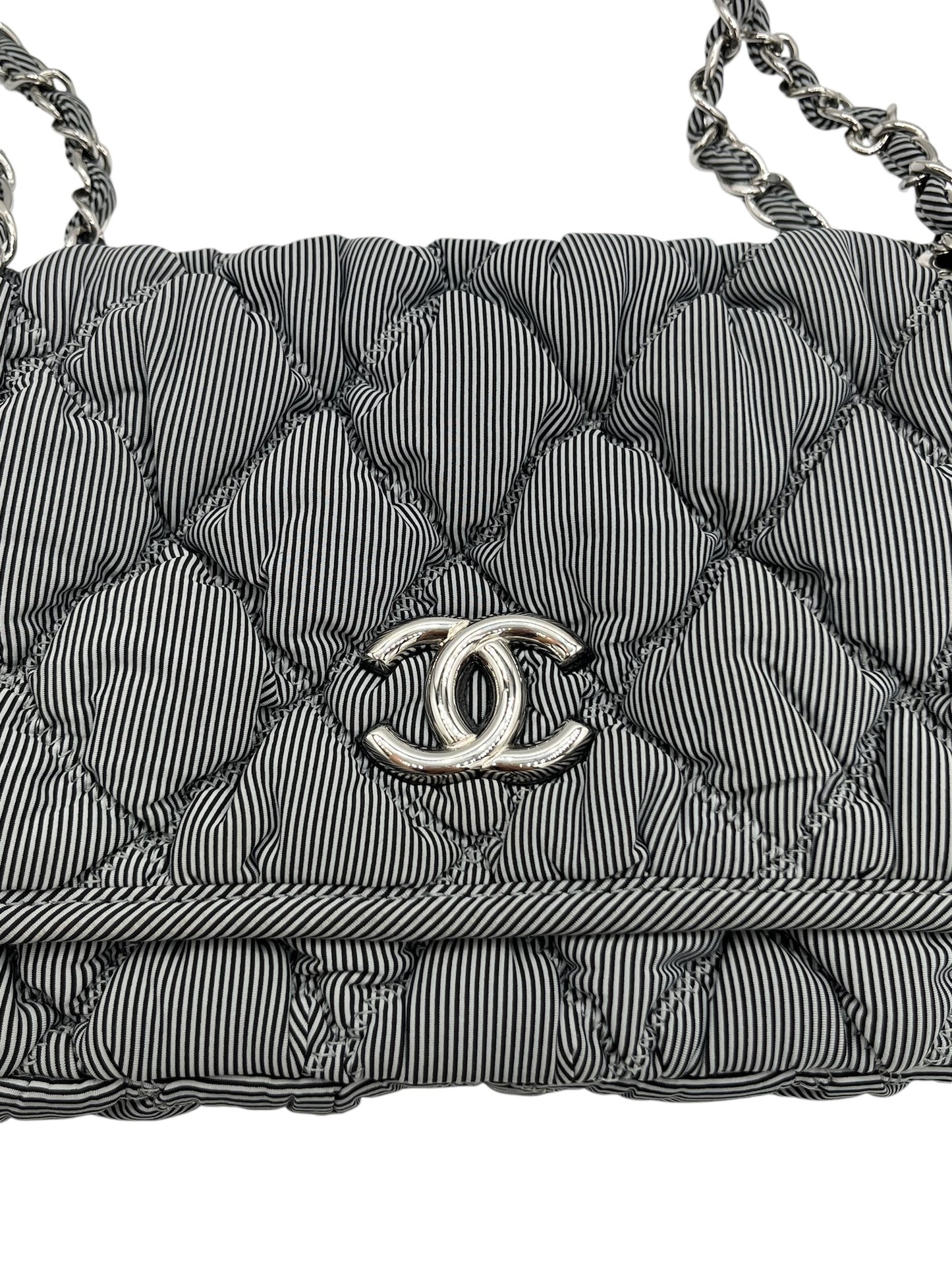 CHANEL - Grey Quilted Nylon Bubble Flap Shoulder Bag