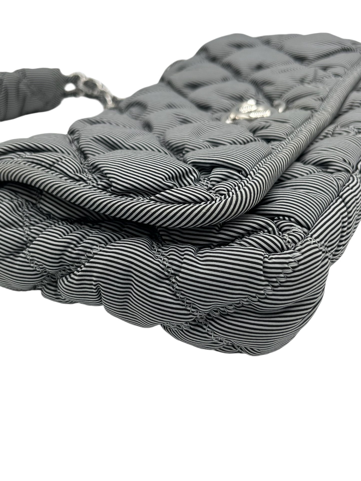 CHANEL - Grey Quilted Nylon Bubble Flap Shoulder Bag