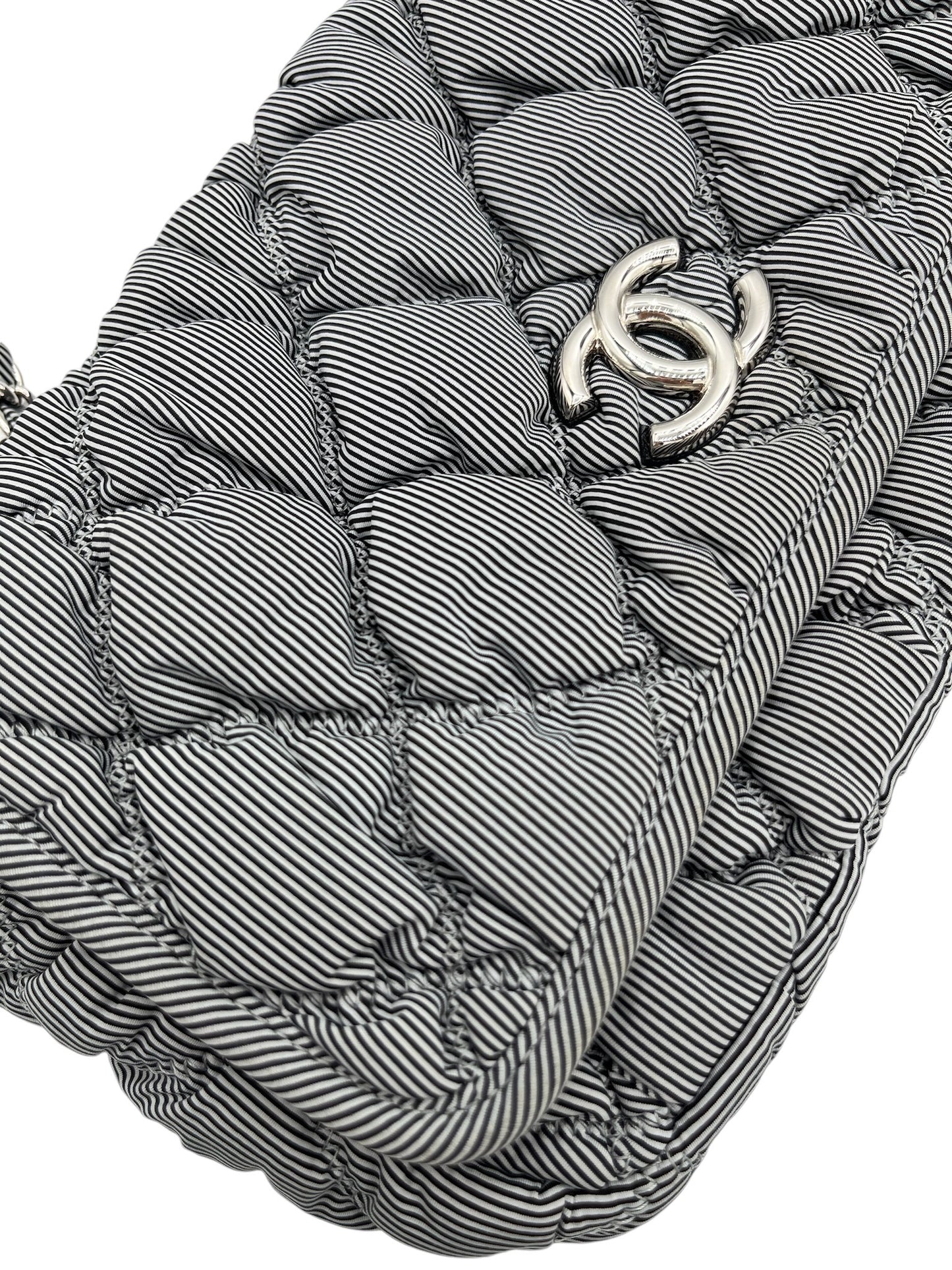 CHANEL - Grey Quilted Nylon Bubble Flap Shoulder Bag