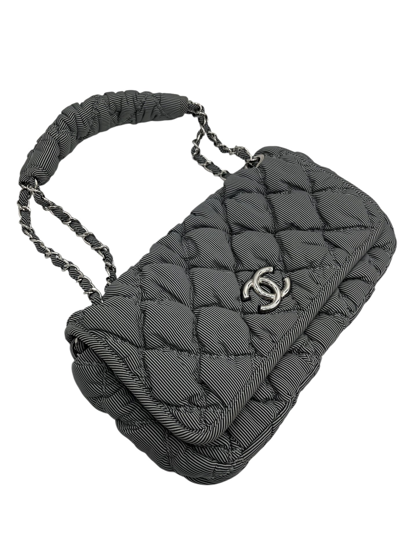 CHANEL - Grey Quilted Nylon Bubble Flap Shoulder Bag