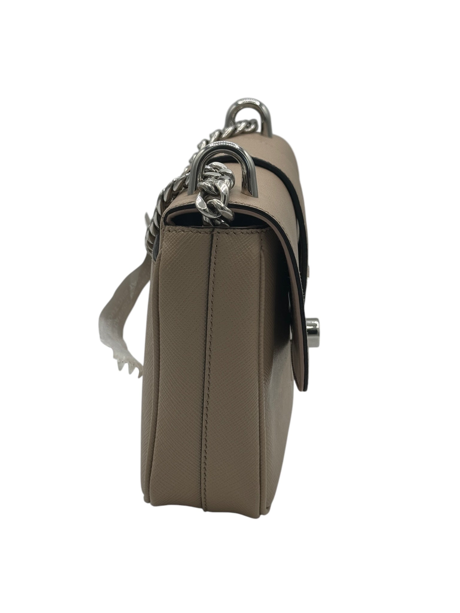 PRE-OWNED Beige Saffiano Leather Chain Crossbody Bag