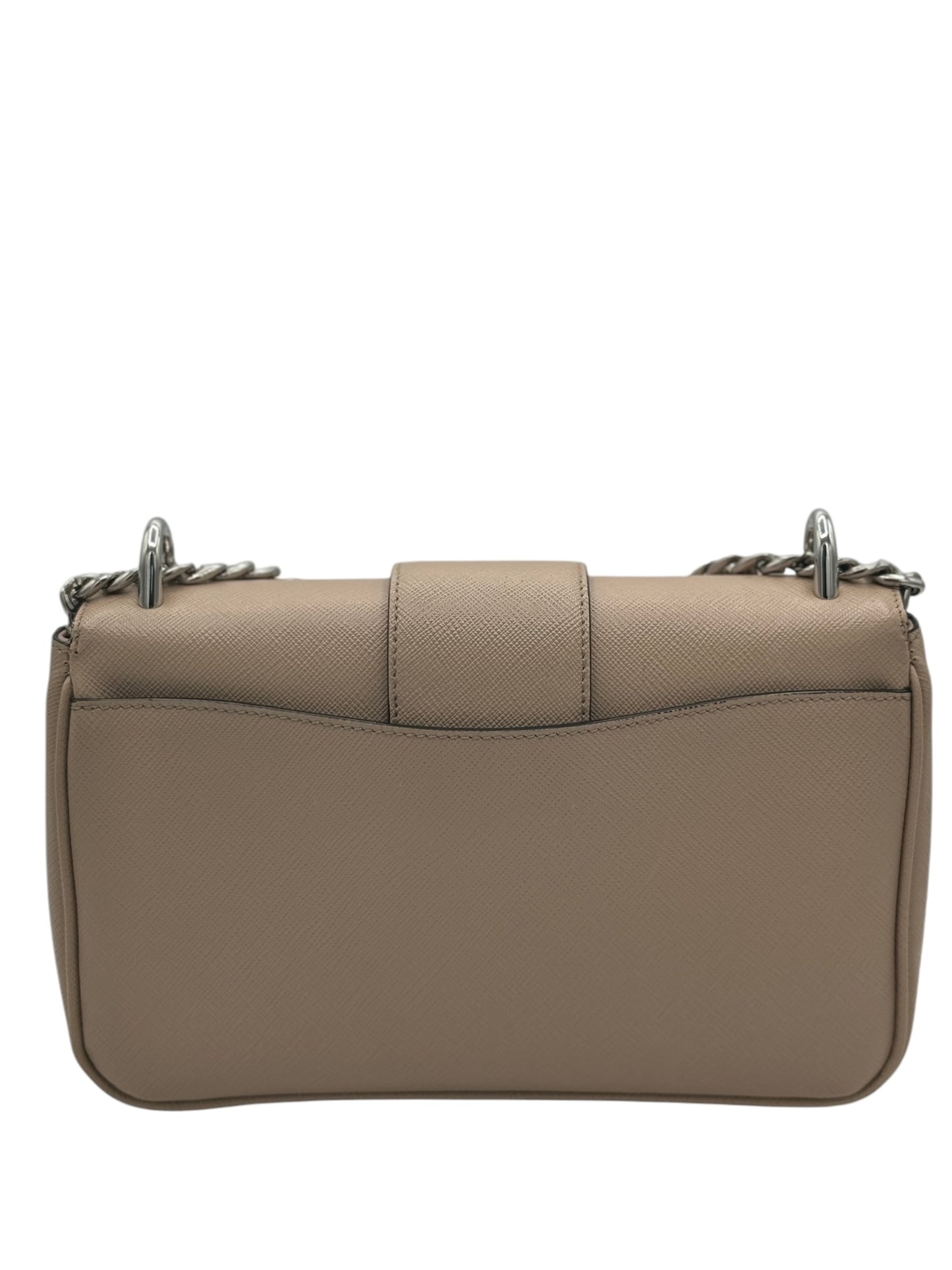 Bolso bandolera con cadena de piel saffiano beige de segunda mano