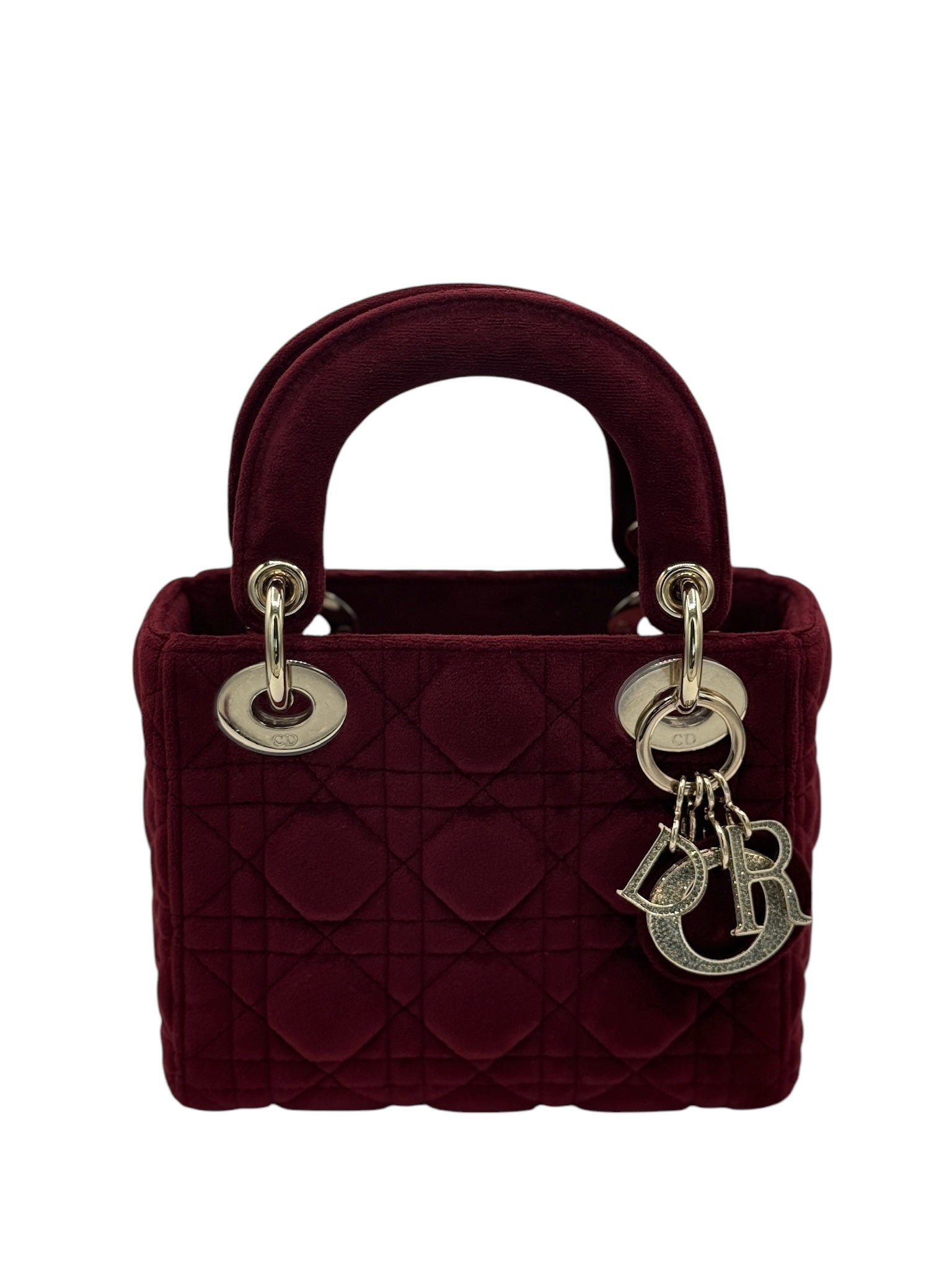 Bolso bandolera Mini Lady Dior Cannage Quilt de terciopelo con adornos de cristal USADO