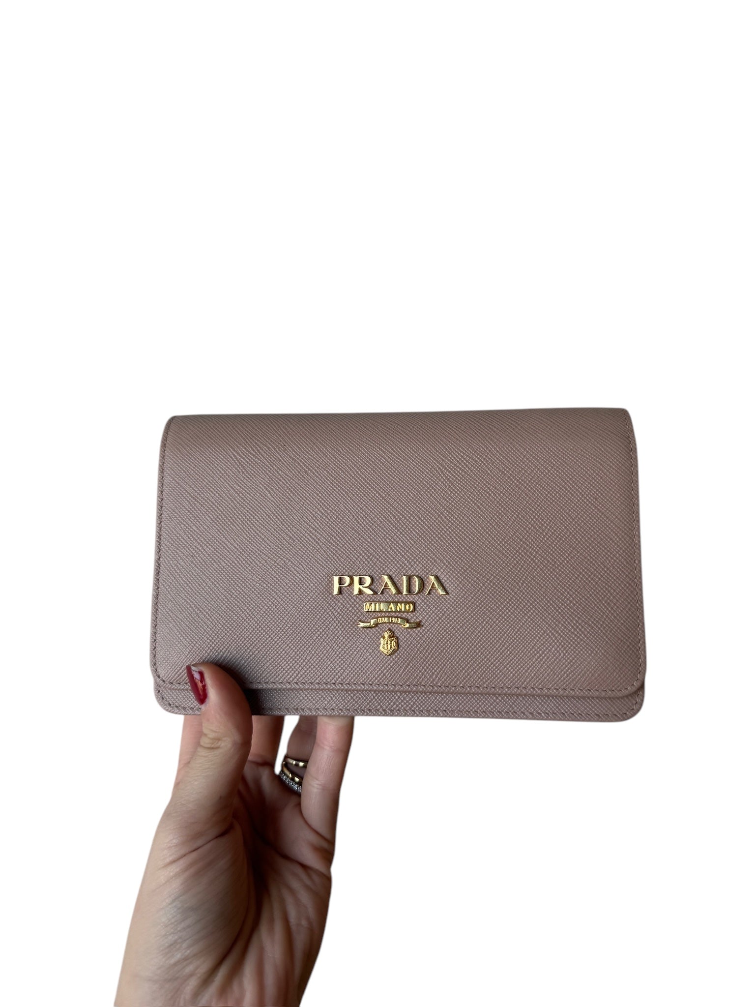 PRE-OWNED Light Pink Saffiano Leather Mini Crossbody Bag