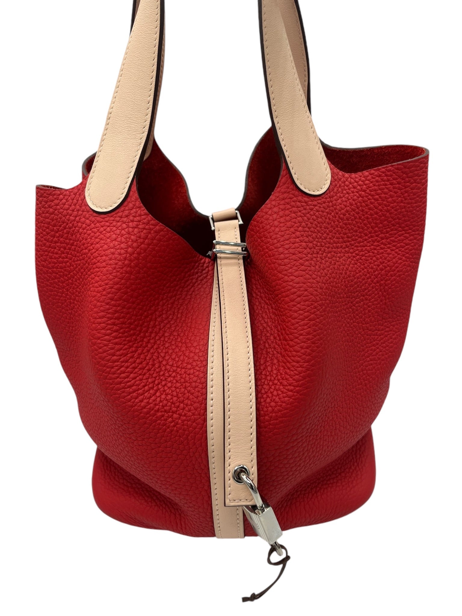 PRE-OWNED Picotin Lock 22 Bicolor Red Beige Clemence Handbag