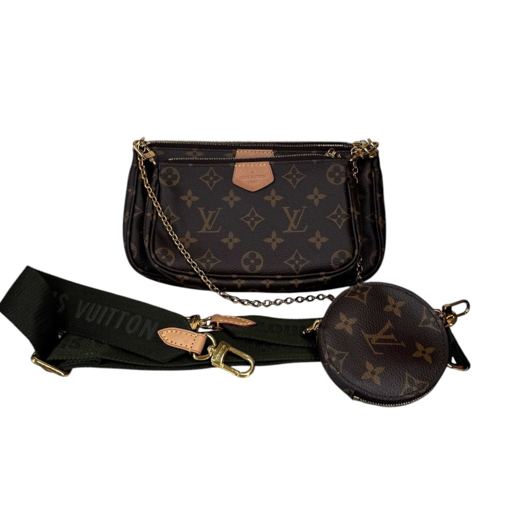 PRE-OWNED LV Green and Khaki Monogram Canvas Multipochette Crossbody Bag