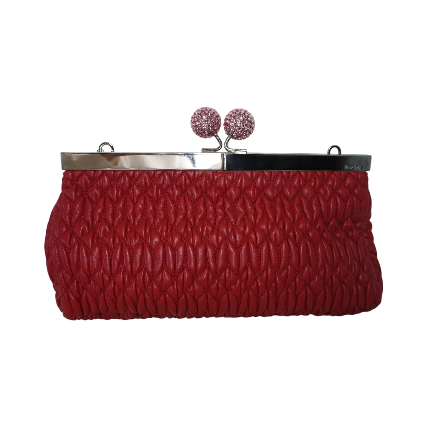 PRE-OWNED Red Leather Matelasse Clutch Crossbody Bag