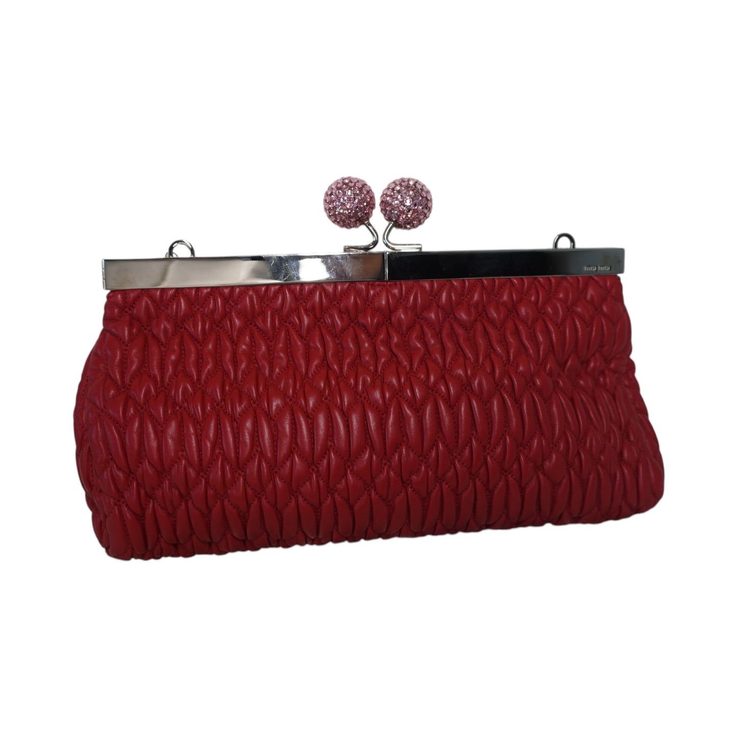 PRE-OWNED Red Leather Matelasse Clutch Crossbody Bag