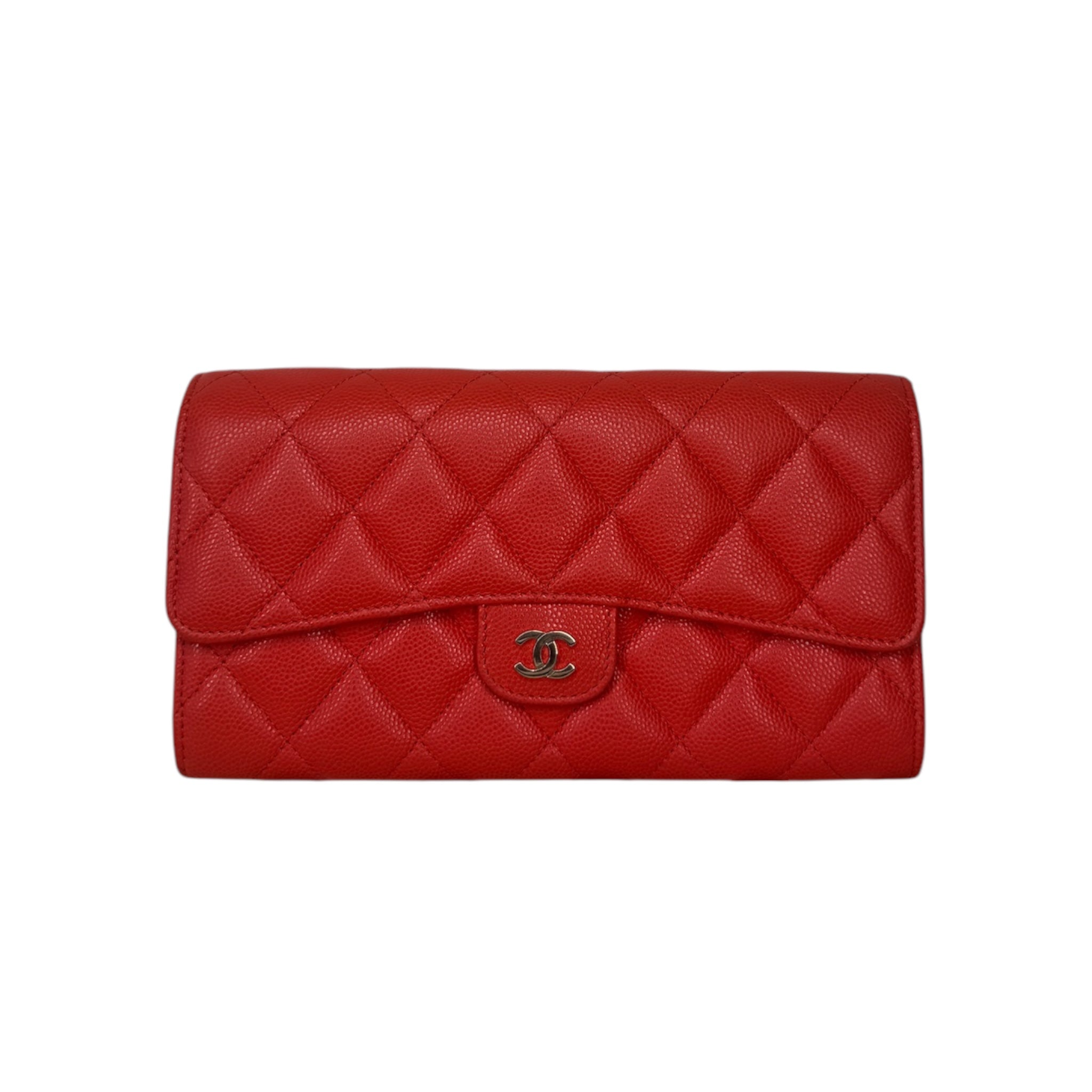 Cartera con solapa y fuelle grande CC Orange Caviar de segunda mano