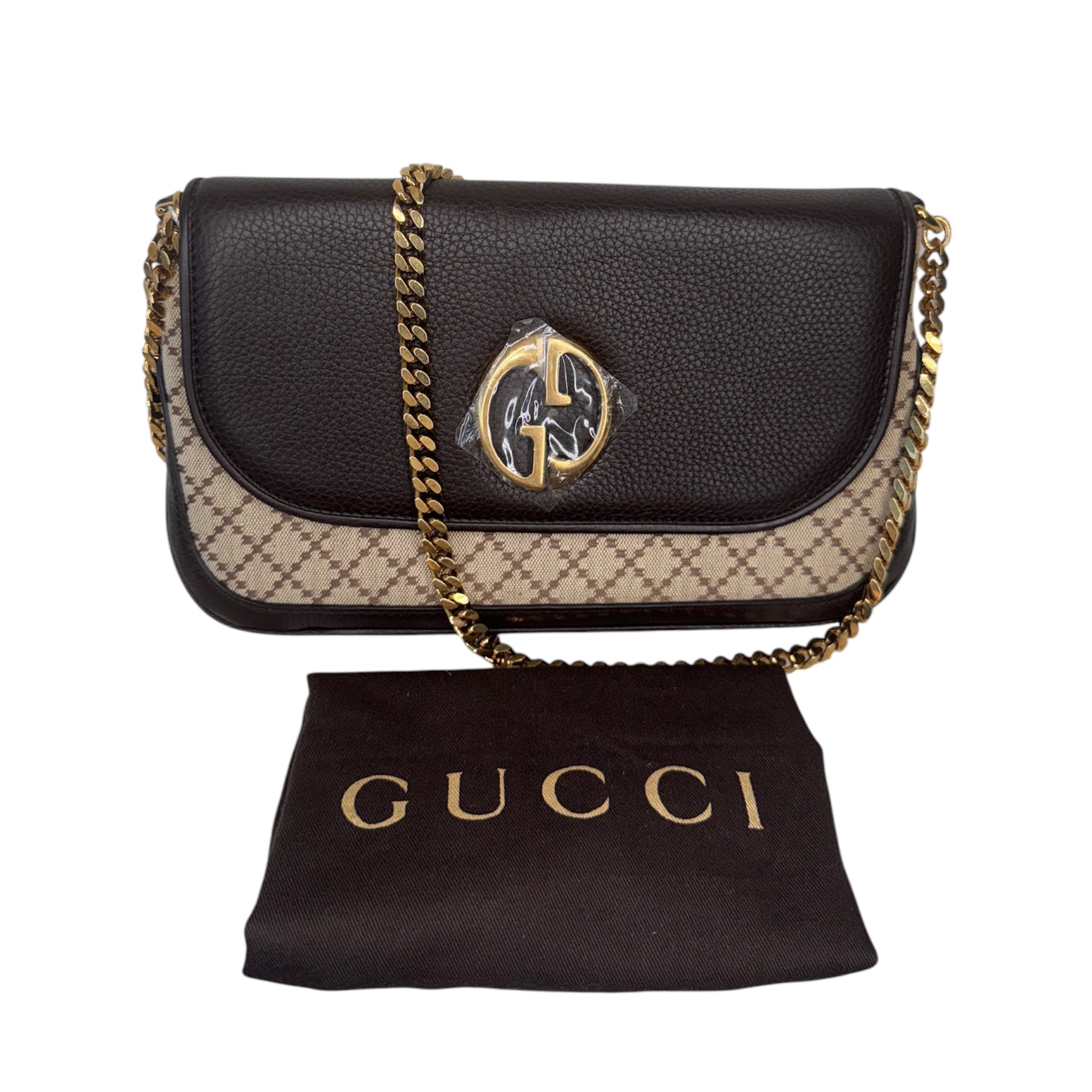 Bolso bandolera de lona beige con cadena GG Diamantes de segunda mano