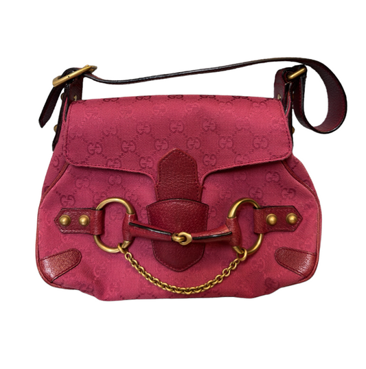 GUCCI - Pink GG Canvas Horsebit Chain Small Shoulder Bag