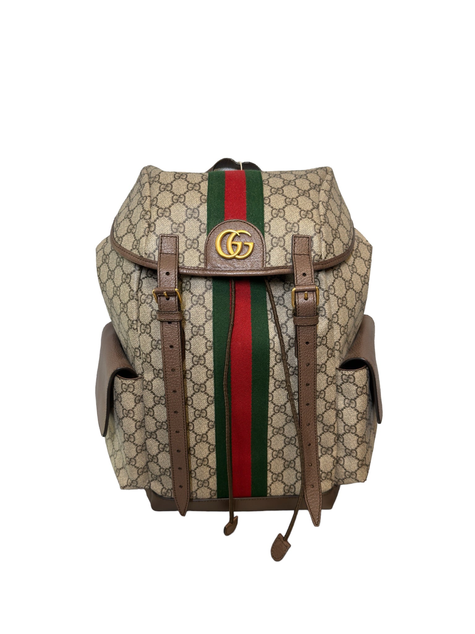 GUCCI - Mochila con solapa Ophidia de lona revestida con GG, tamaño mediano