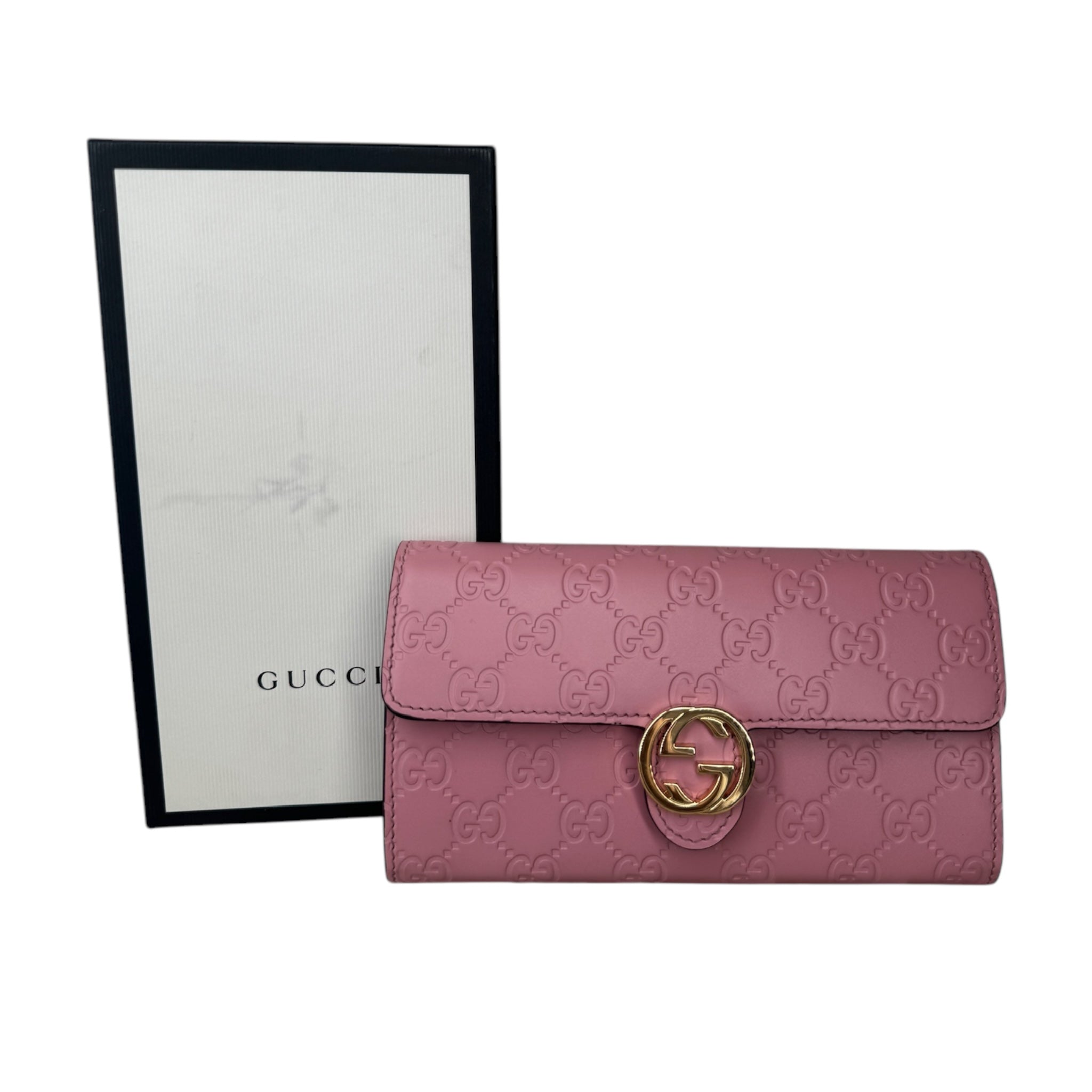 Cartera continental Guccissima Signature Icon de piel rosa GG de segunda mano
