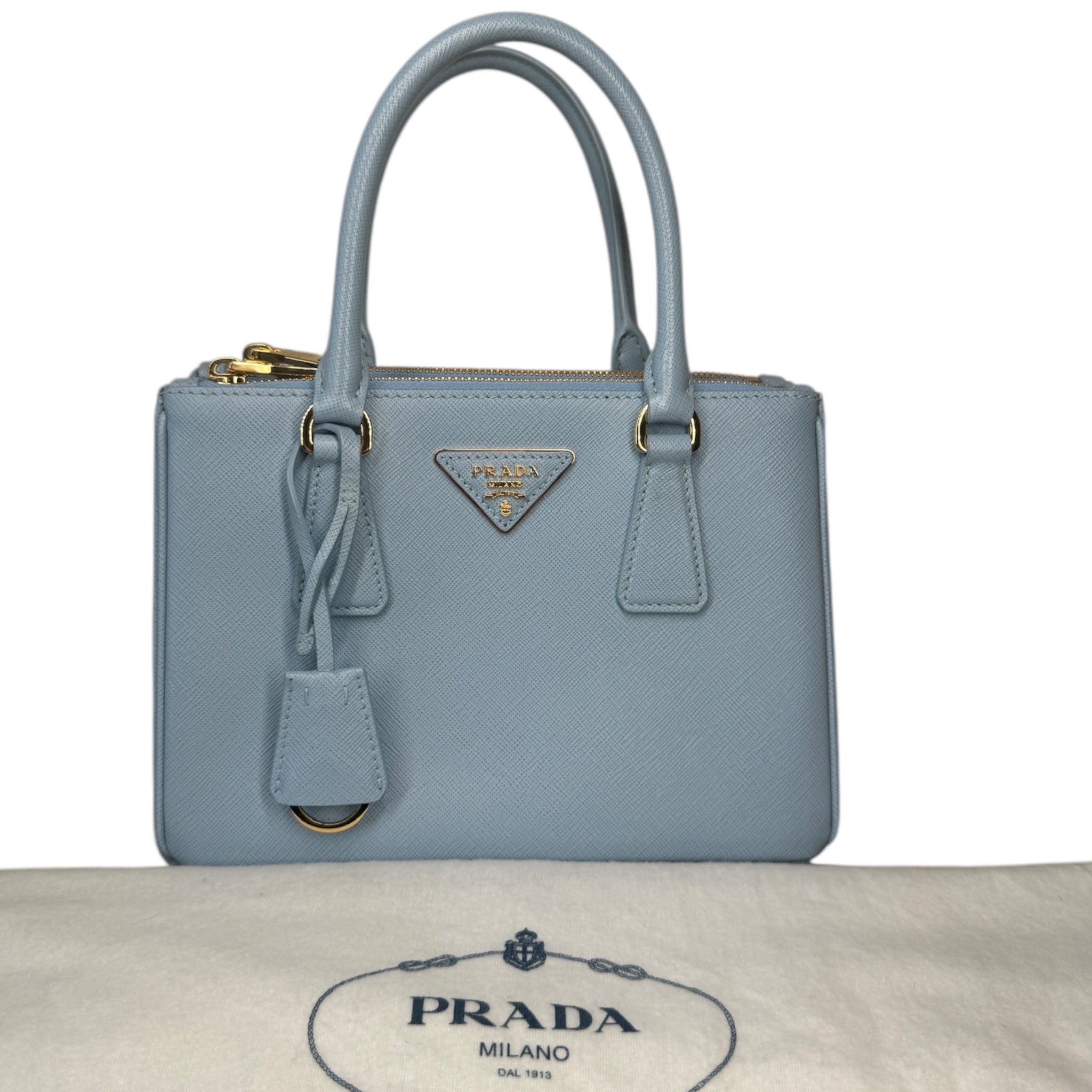 PRE-OWNED Light Blue Saffiano Lux Galleria Mini Handbag