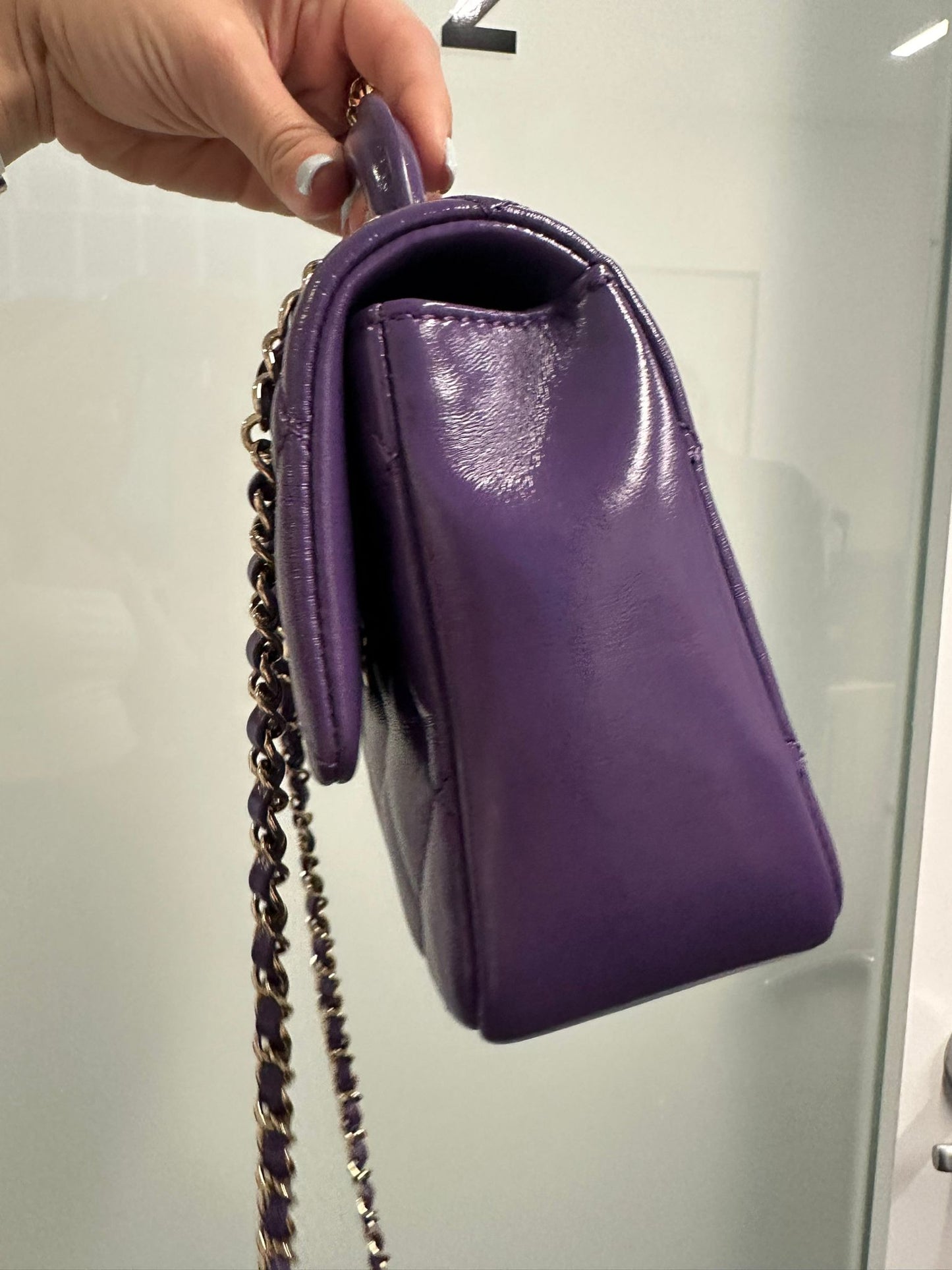 CHANEL - Purple Quilted Lambskin Top Handle Clutch with Chain