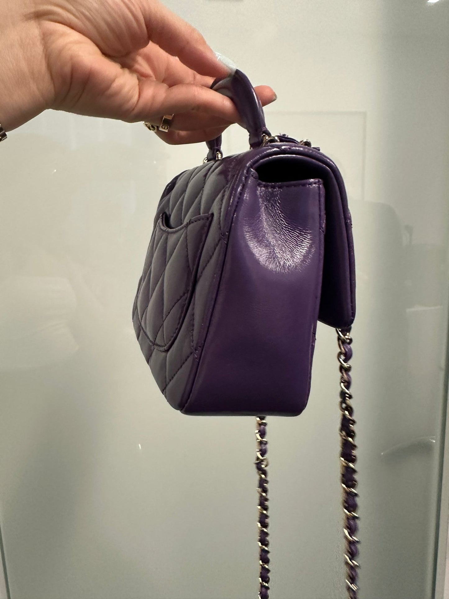 CHANEL - Purple Quilted Lambskin Top Handle Clutch with Chain