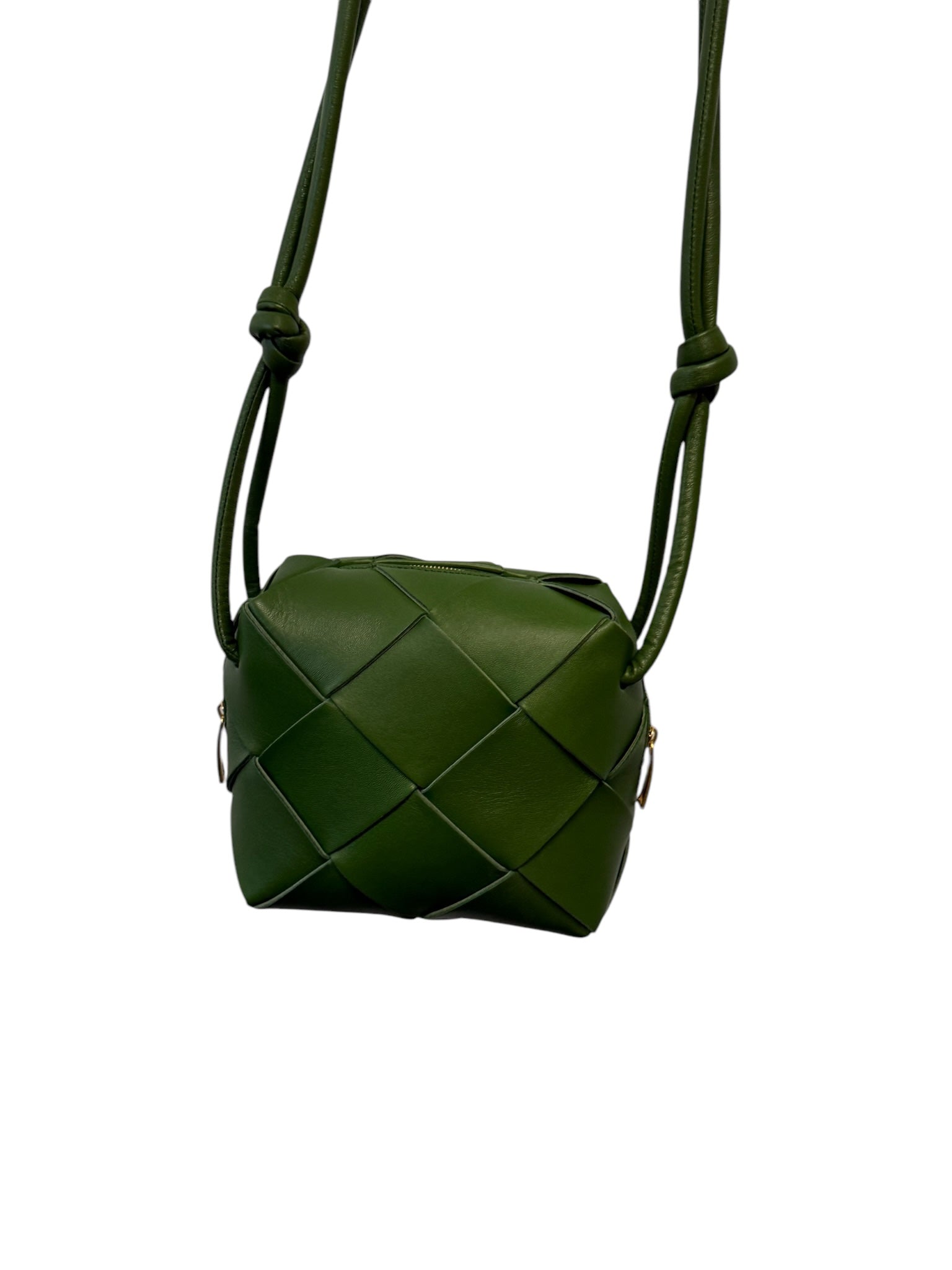 PRE-OWNED Avocado Nappa Intrecciato Mini Cassette Camera Bag