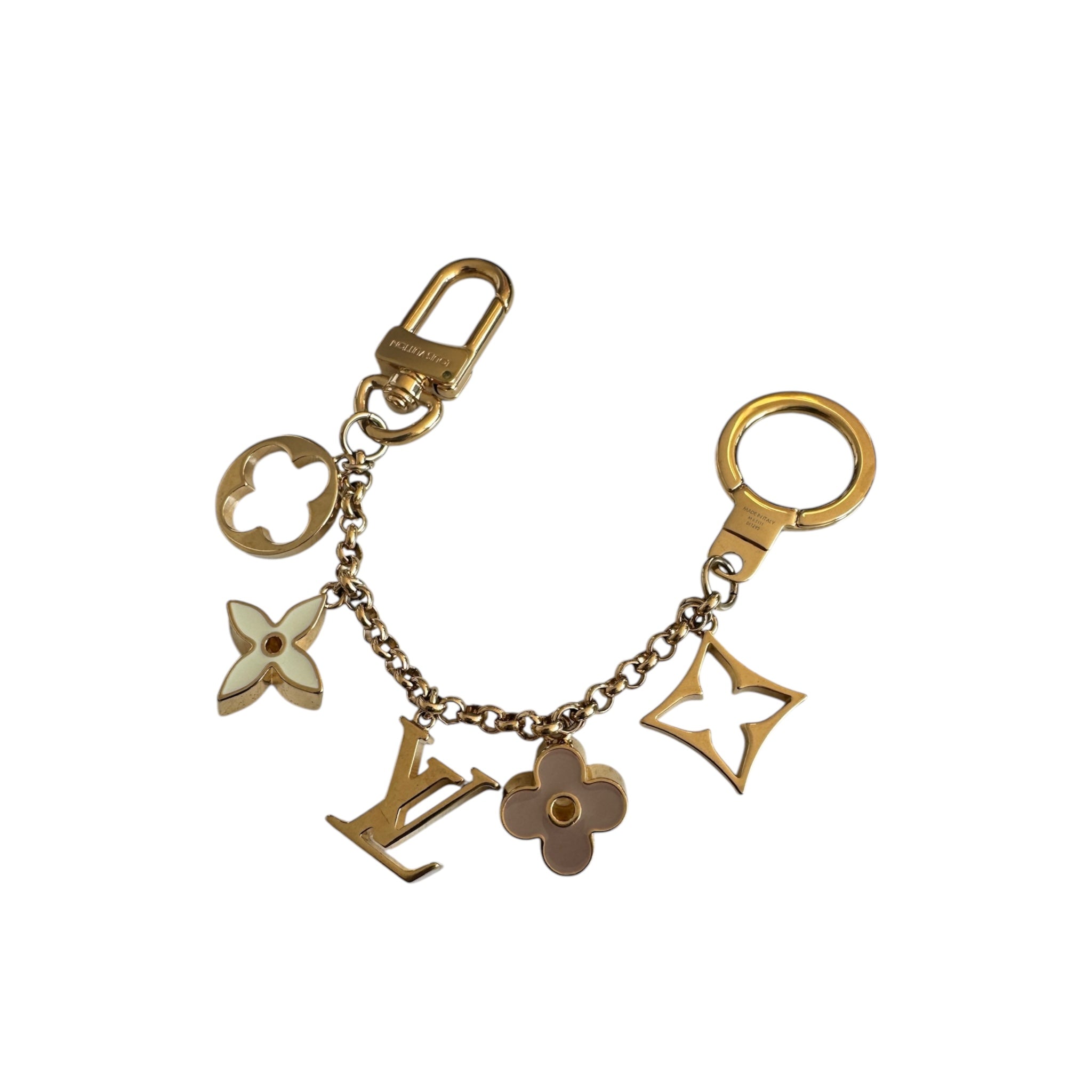 PRE-OWNED LV Gold Monogram with Flower Long Bag Charm