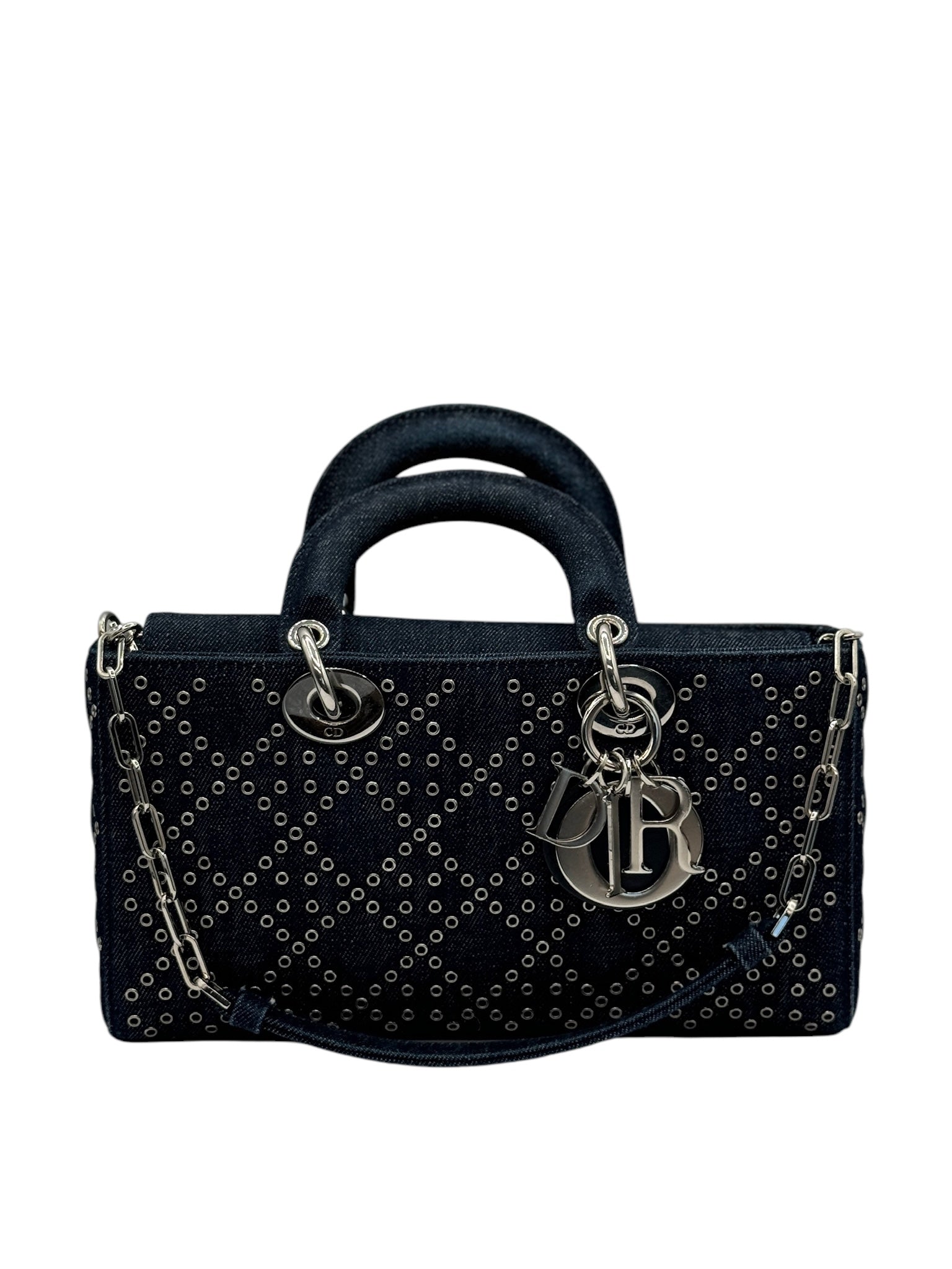 Bolso de hombro Lady D-Joy de mezclilla con ojales en color azul CD USADO