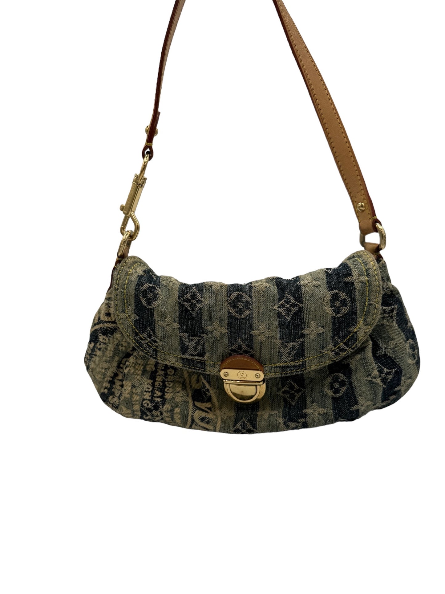 PRE-OWNED LV Mini Pleaty Raye Monogram Denim Shoulder Bag