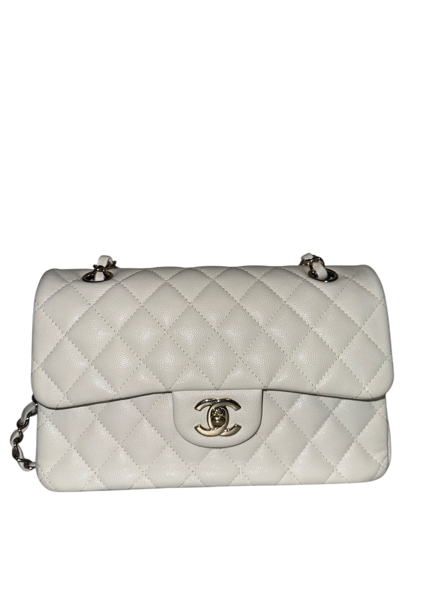 Bolso pequeño clásico con doble solapa y acolchado color caviar CC 20S de segunda mano