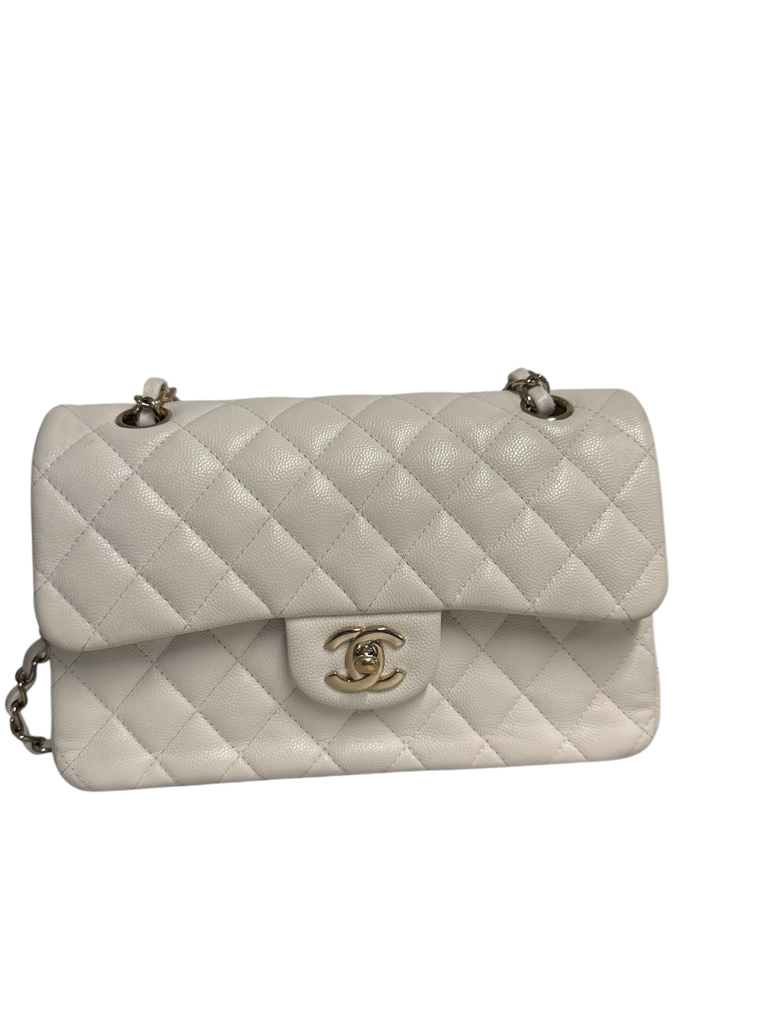 Bolso pequeño clásico con doble solapa y acolchado color caviar CC 20S de segunda mano