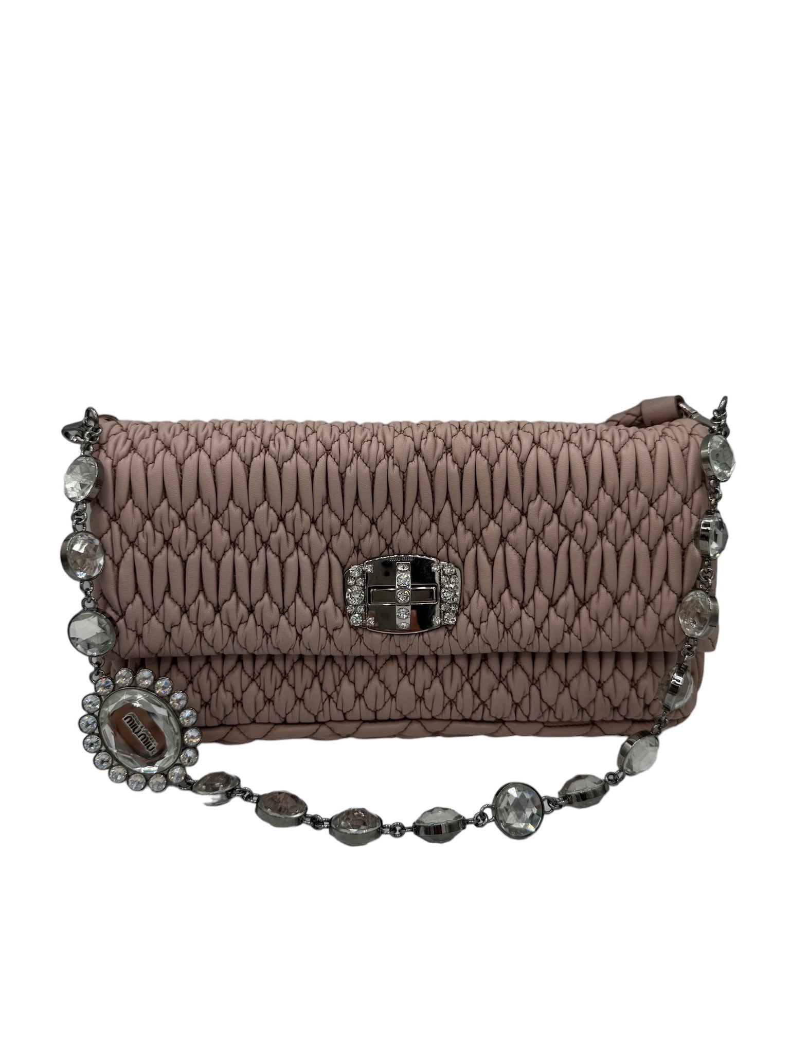 MIU MIU - Light Pink Crystal Matelasse Shoulder Bag
