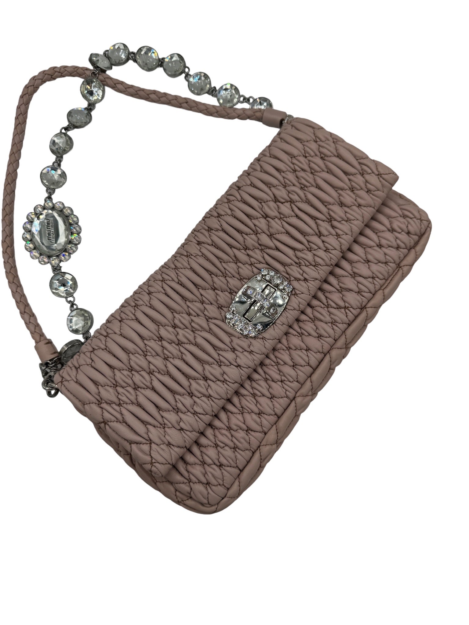 MIU MIU - Light Pink Crystal Matelasse Shoulder Bag
