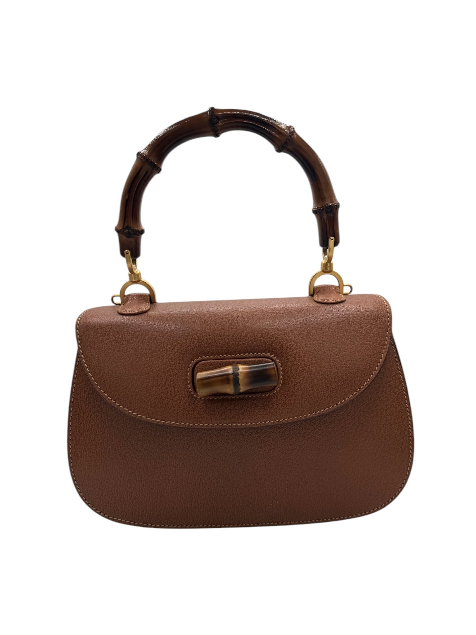Bolso de hombro clásico de piel marrón GG Bamboo de segunda mano