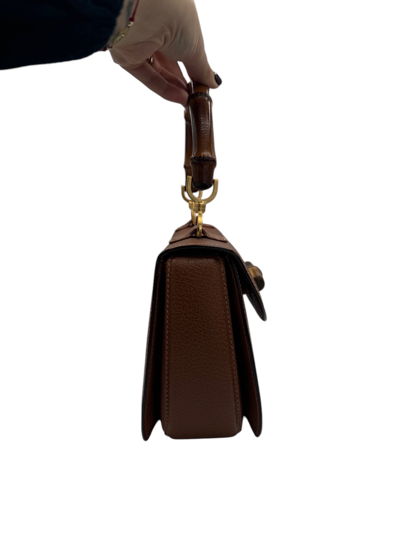 Bolso de hombro clásico de piel marrón GG Bamboo de segunda mano