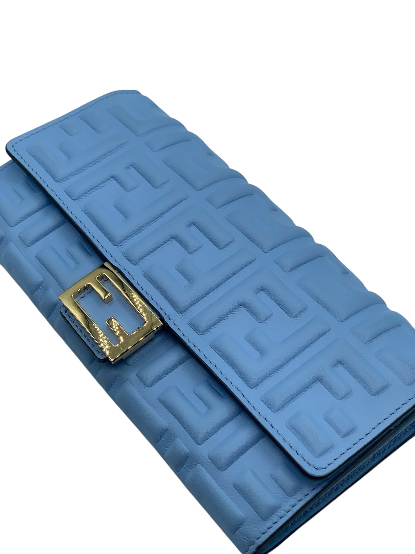 PRE-OWNED FF Blue Zucca Embossed Leather Long Wallet