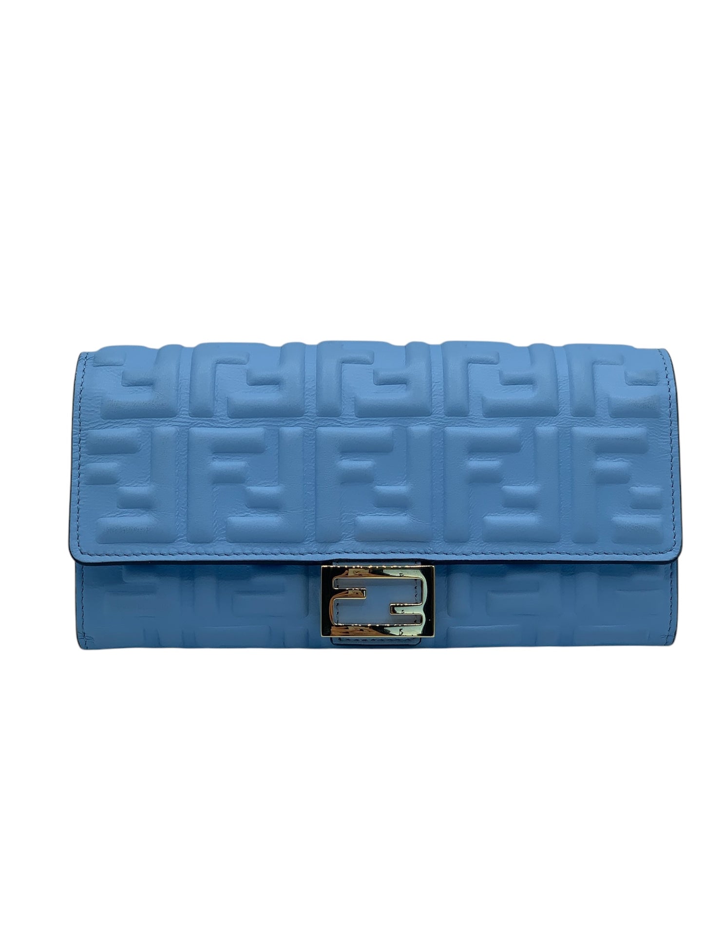 PRE-OWNED FF Blue Zucca Embossed Leather Long Wallet