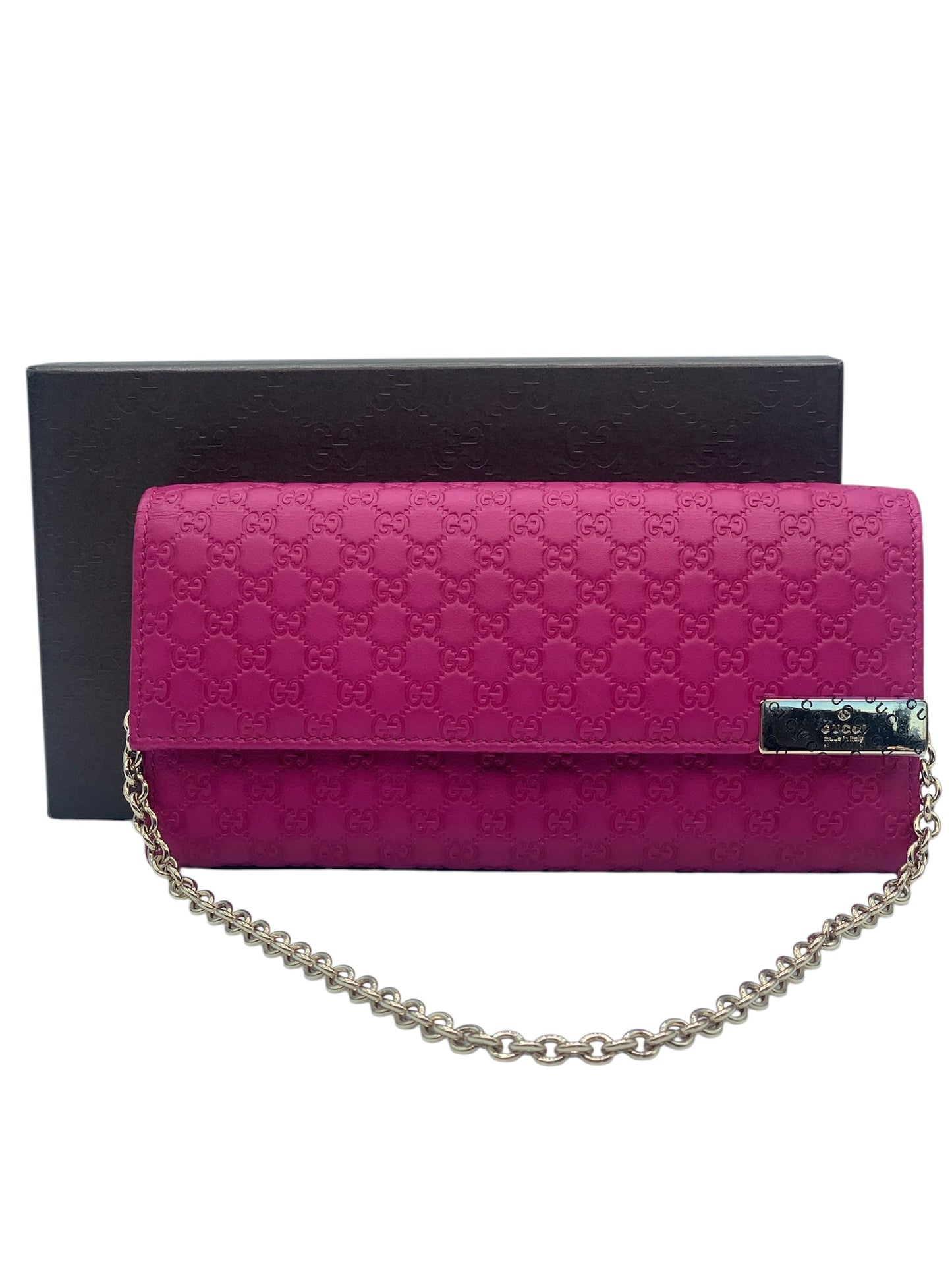 PRE-OWNED GG Pink Soft Microguccissima Dice Chain Wallet on a Chain Shoulder Bag