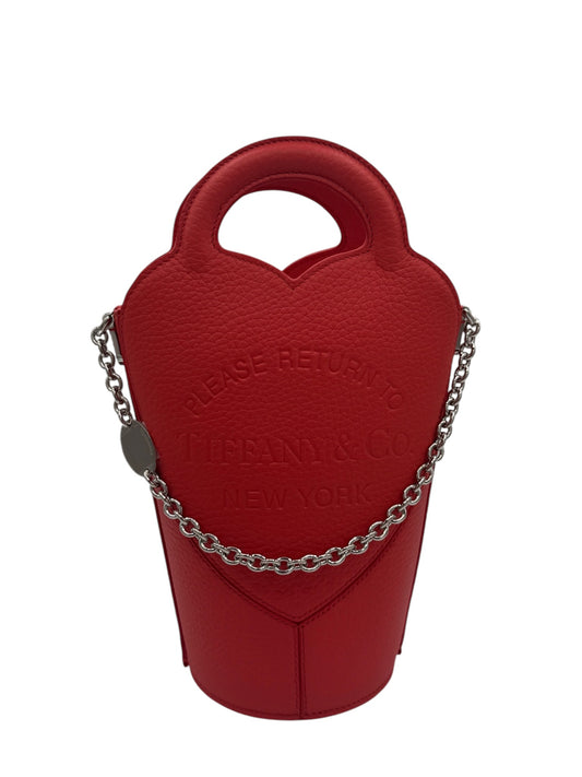 Bolso tipo cubo en forma de corazón de piel flexible roja de segunda mano