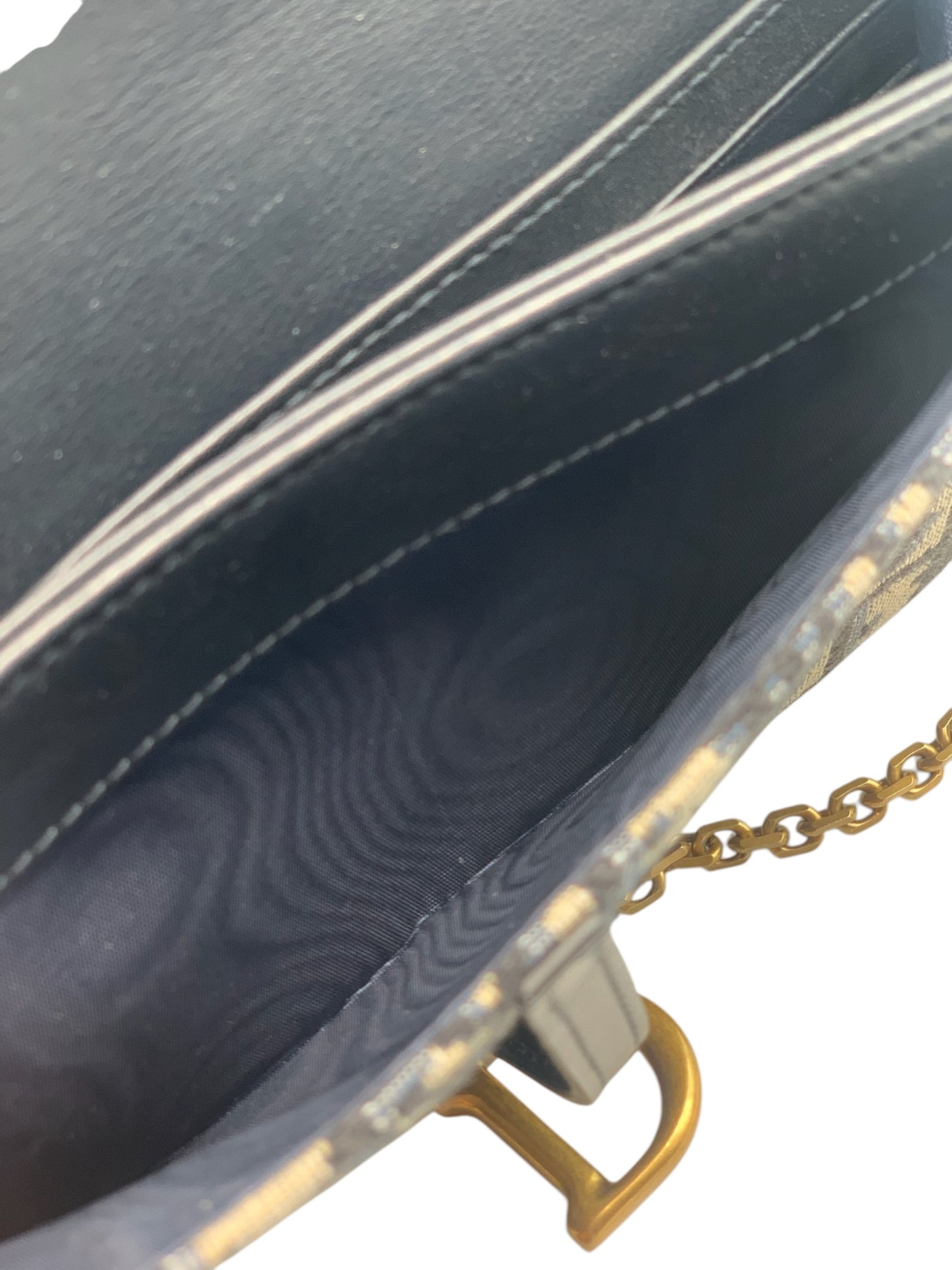 PRE-OWNED CD Navy Blue Oblique Sadlde Wallet on a Chain Crossbody Bag