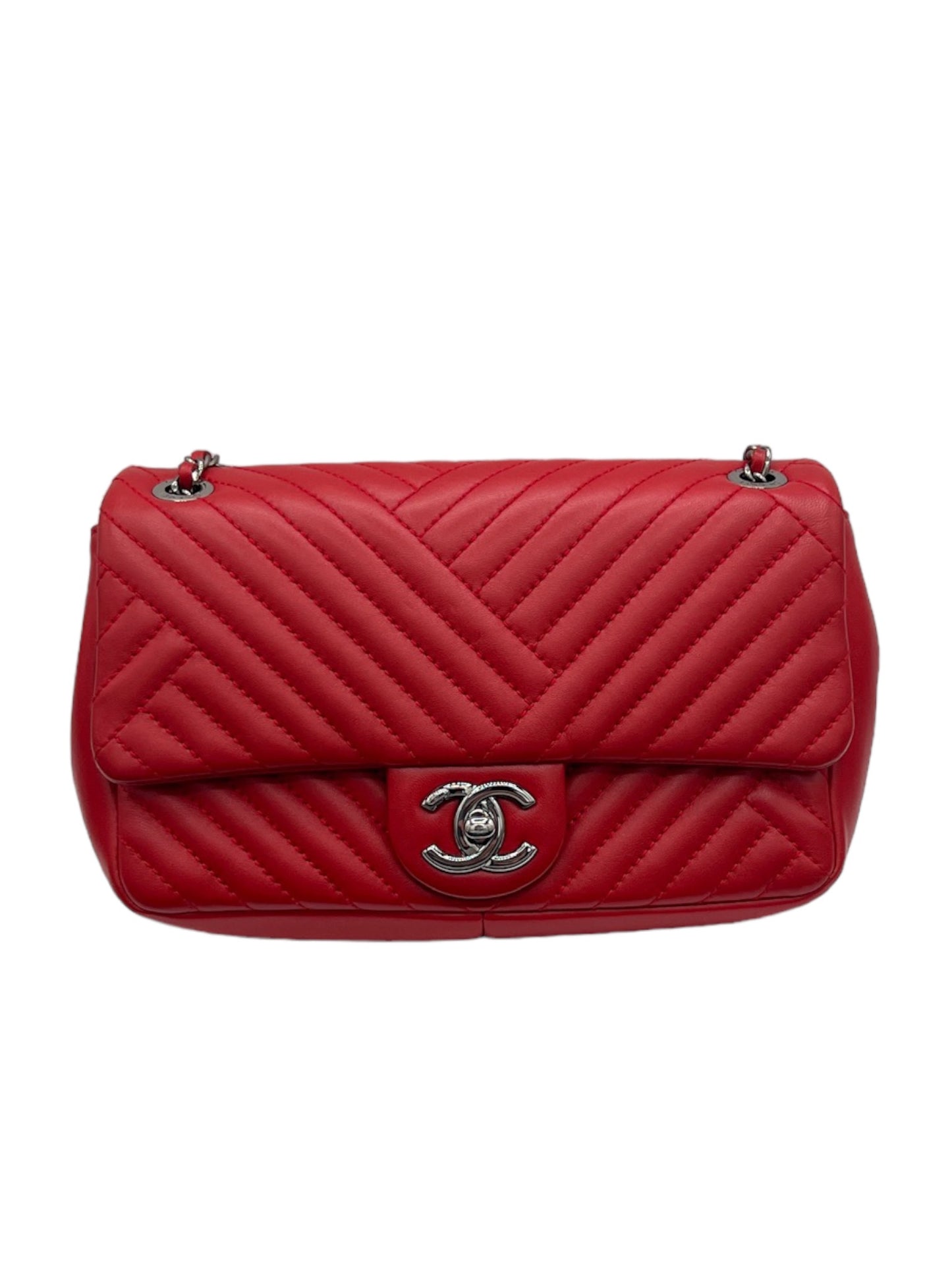 CHANEL - Bolso con solapa CC Crossing Chevron de piel de cordero en color rojo