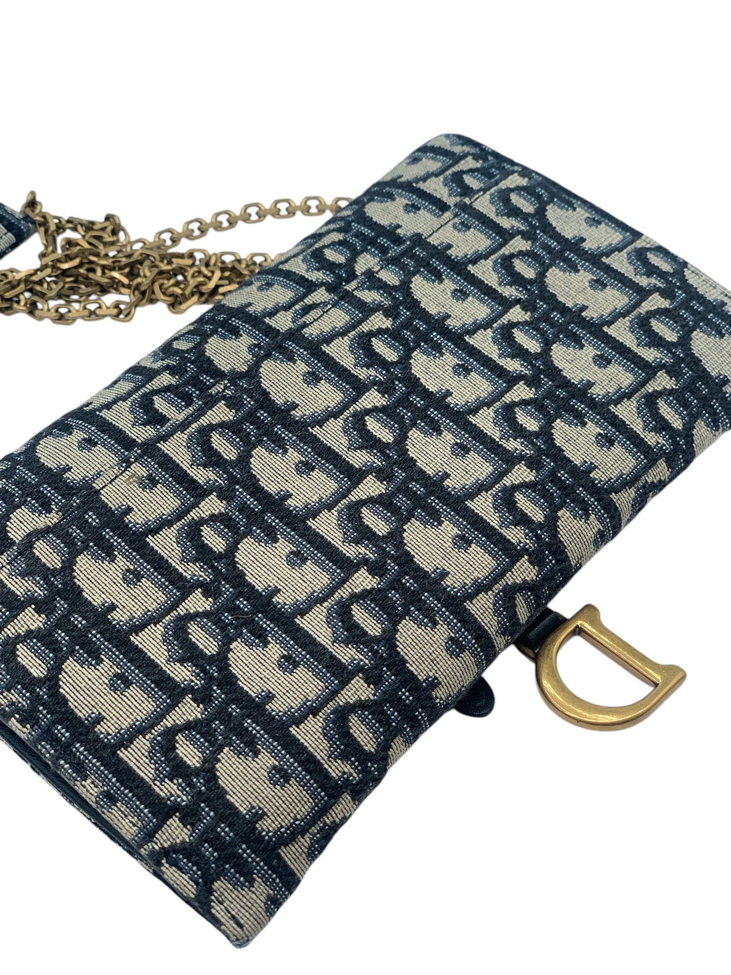 PRE-OWNED CD Navy Blue Oblique Sadlde Wallet on a Chain Crossbody Bag