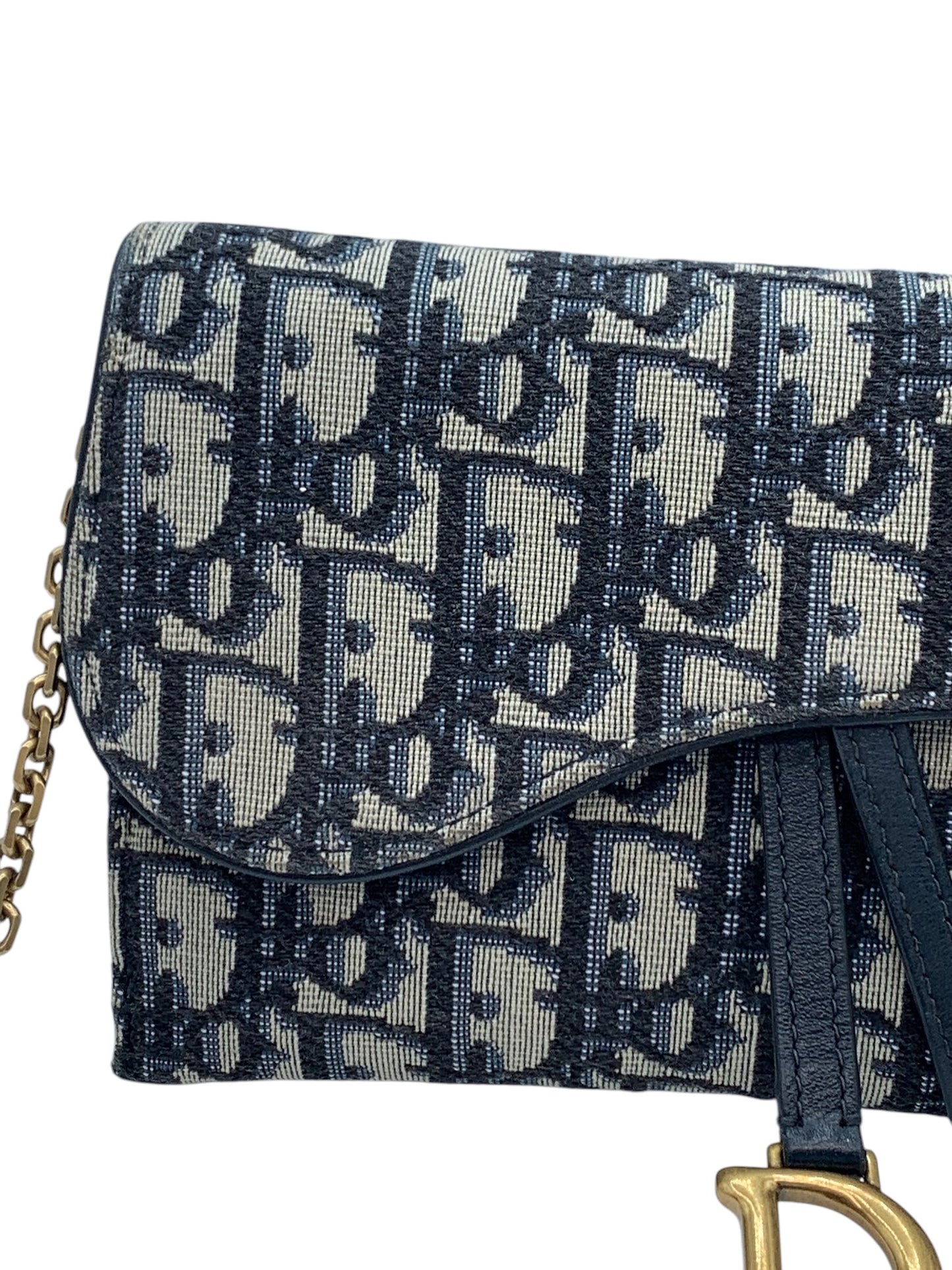 PRE-OWNED CD Navy Blue Oblique Sadlde Wallet on a Chain Crossbody Bag