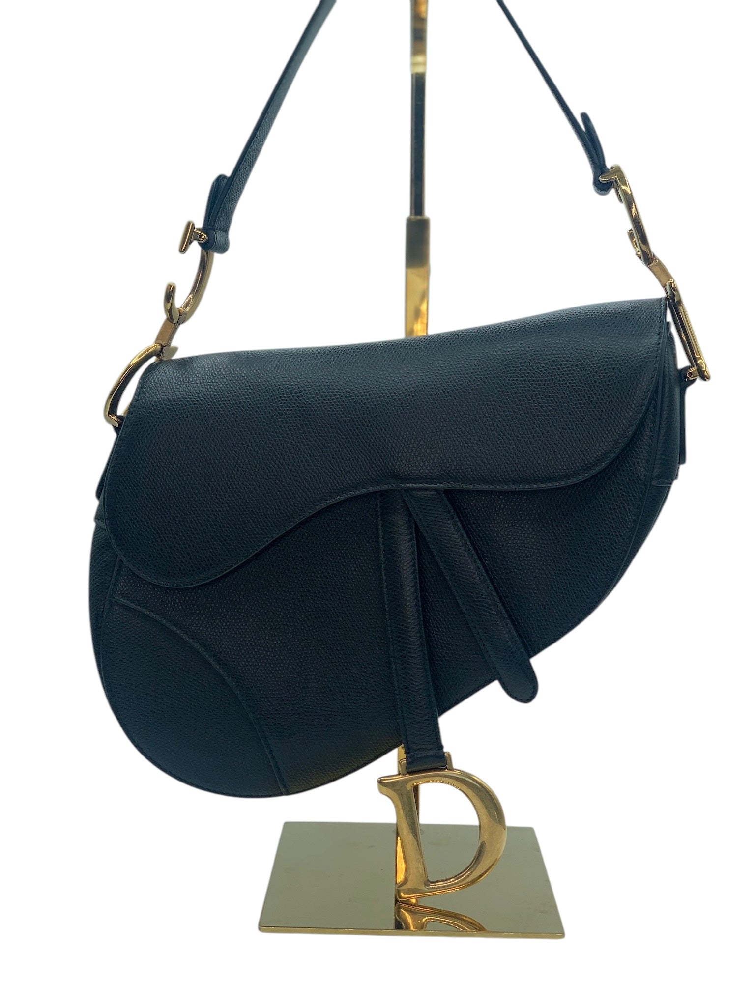 Bolso de hombro Saddle de piel granulada negra CD USADO