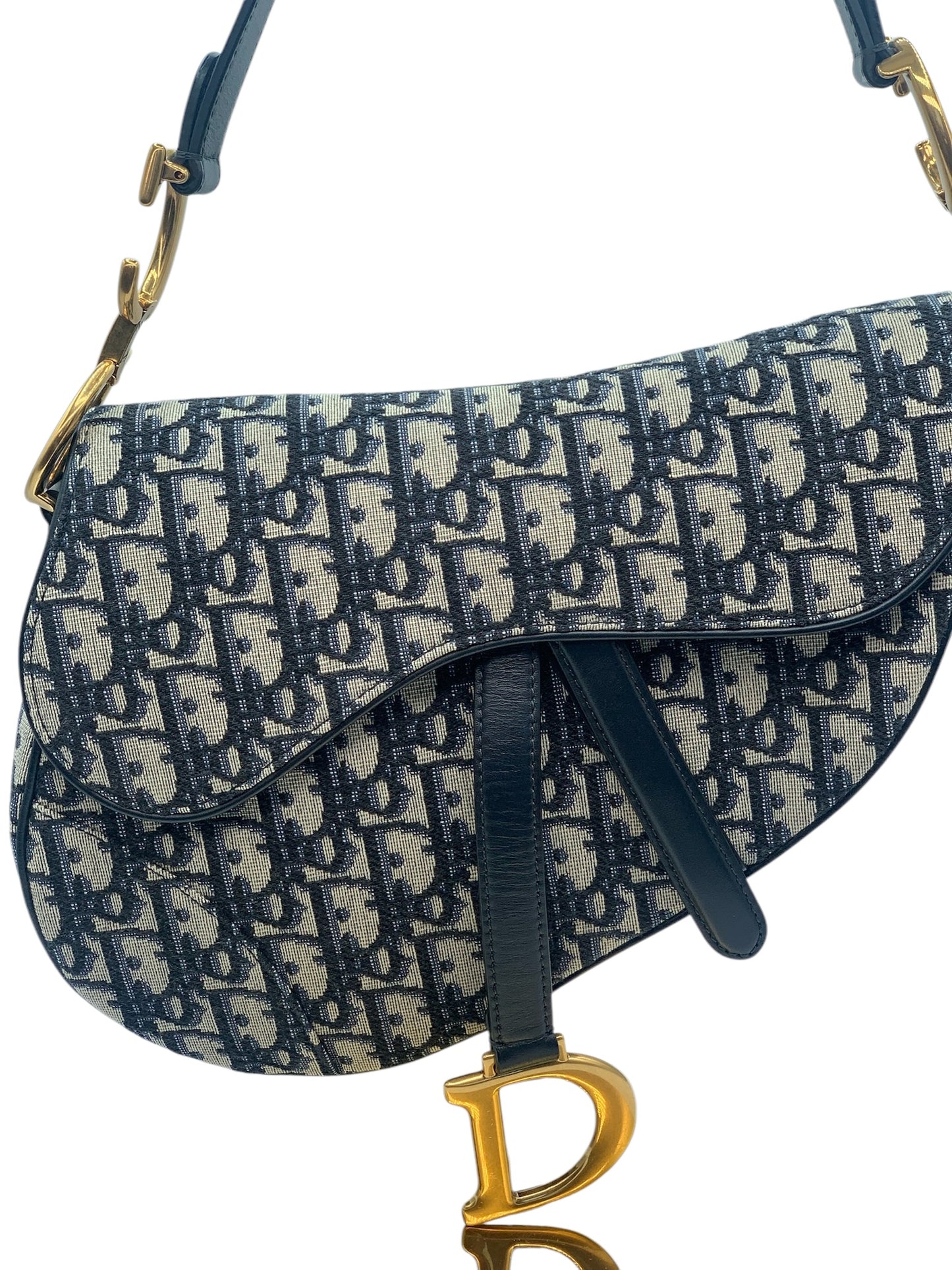 PRE-OWNED CD Navy Oblique Saddle Shoulder Bag