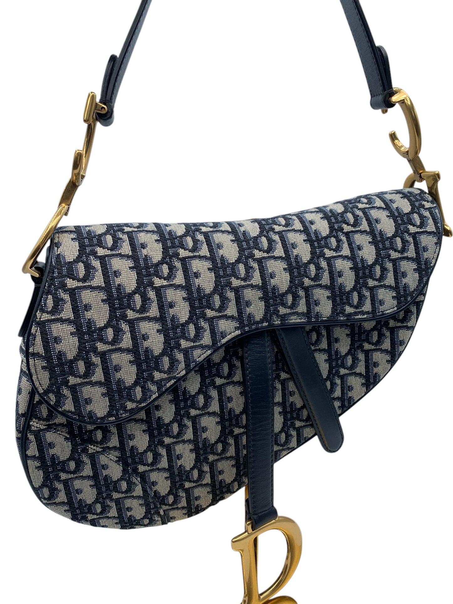 PRE-OWNED CD Navy Oblique Saddle Shoulder Bag