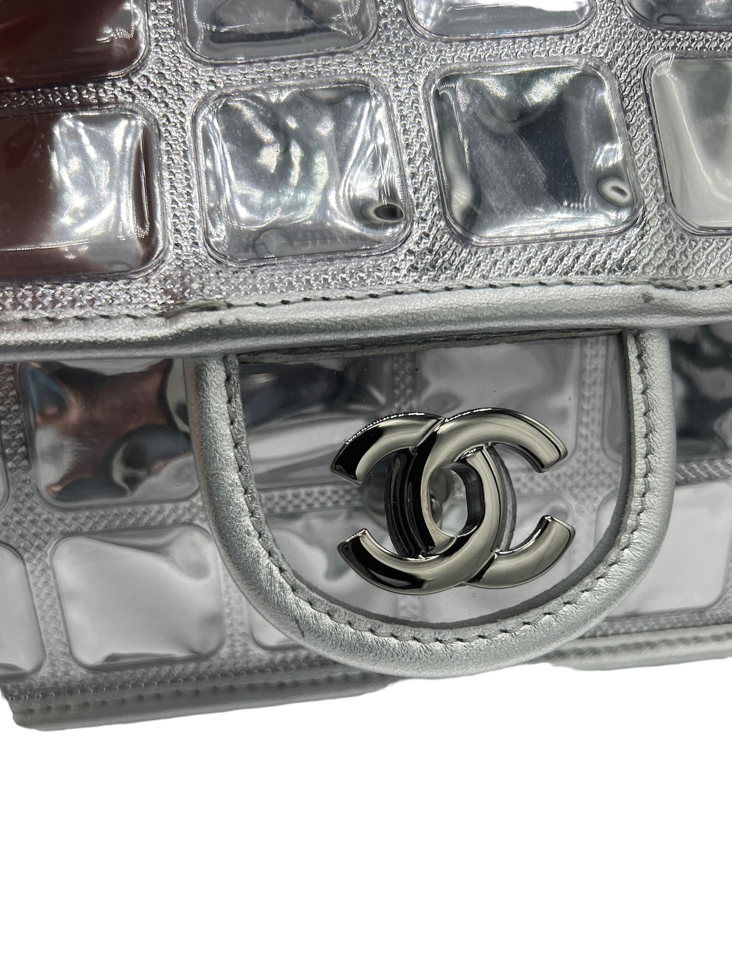 CHANEL - Ice Cube Silver PVC Single Flap Shoulder Bag